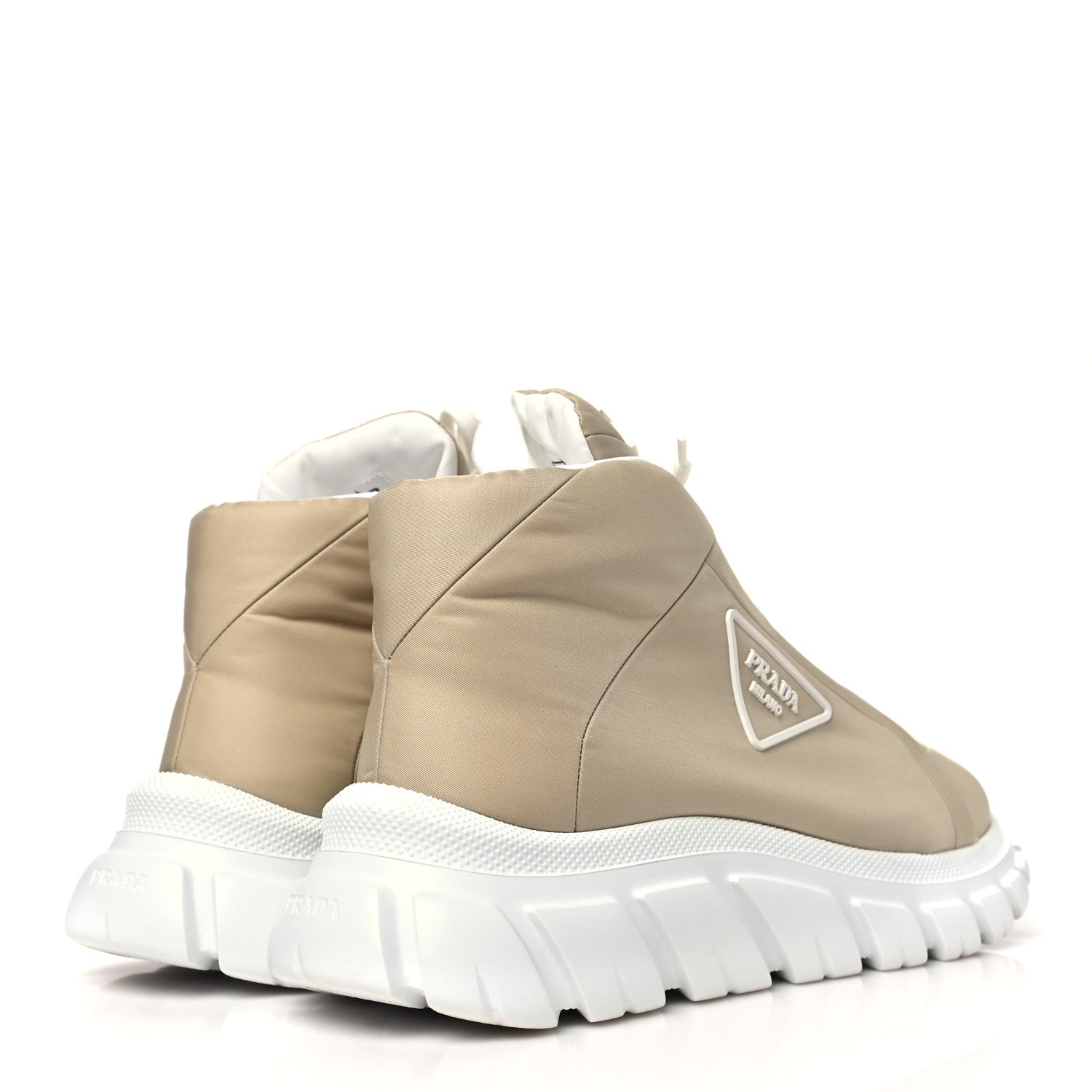 Re-Nylon Gabardine Rubber Triangle Logo Quilted Mens Rush Piuma 50mm Mid Sneakers 39.5 Deserto