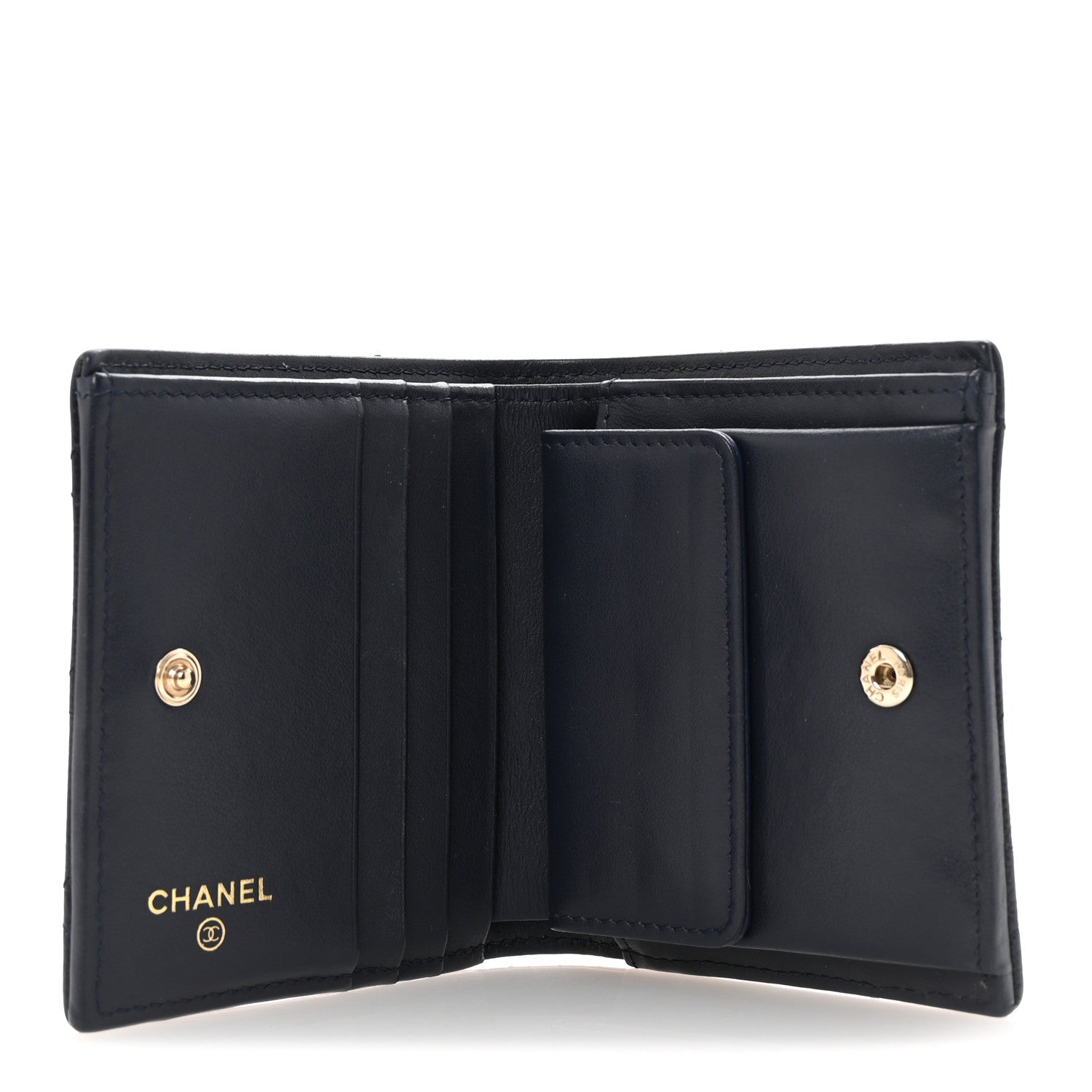 Caviar Quilted Multi Chain CC Compact Bifold Wallet Navy