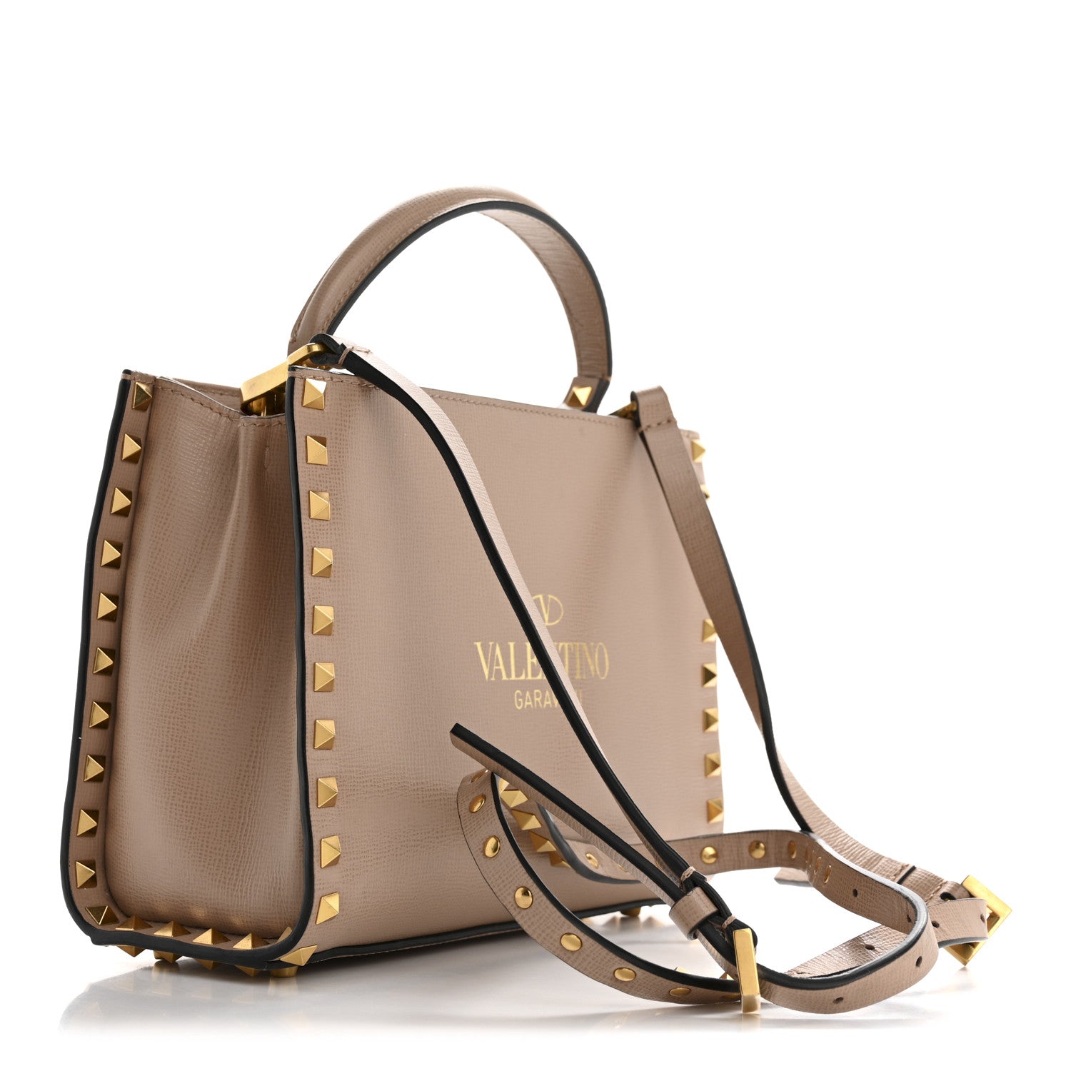 Vitello Small Rockstud Alcove Top-Handle Bag Rose Cannelle