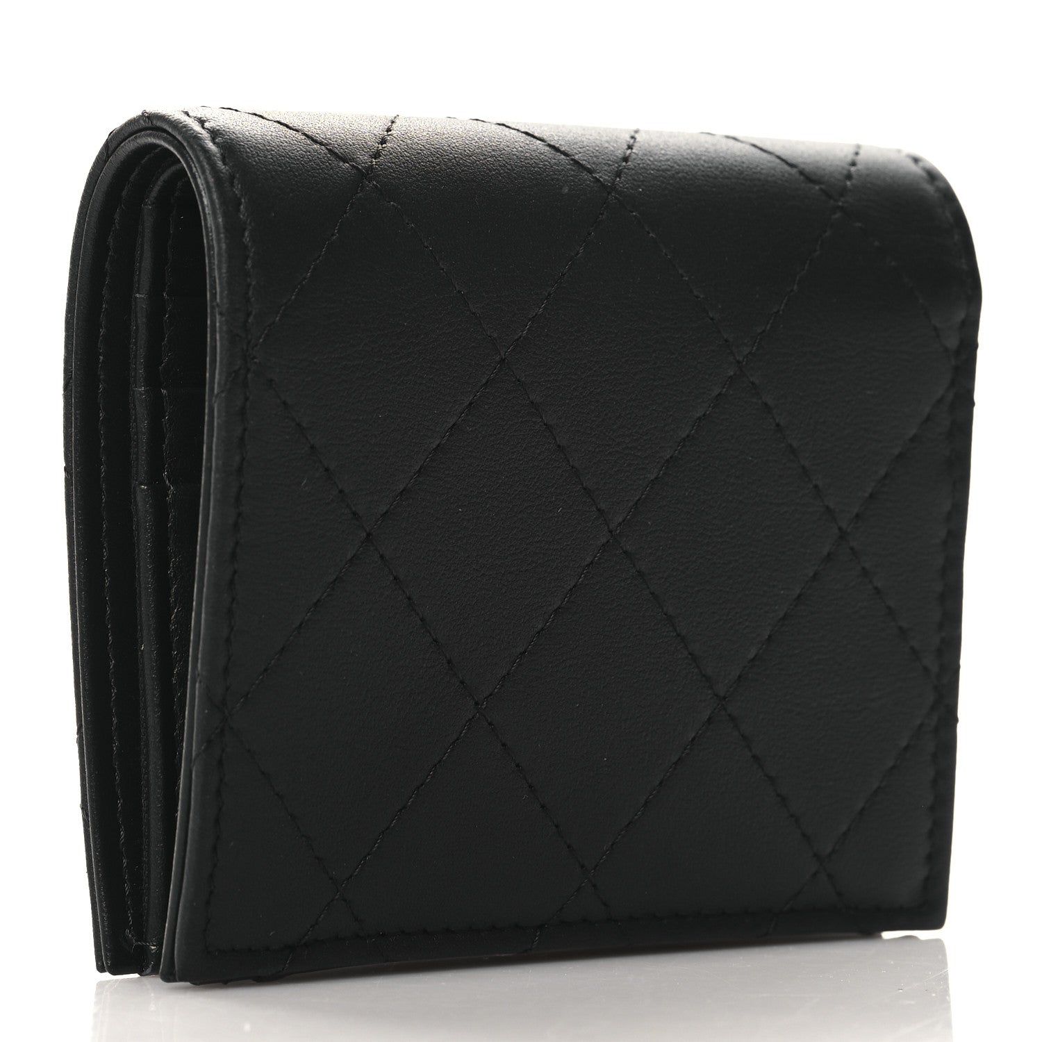 Calfskin Quilted Compact Bifold Wallet So Black