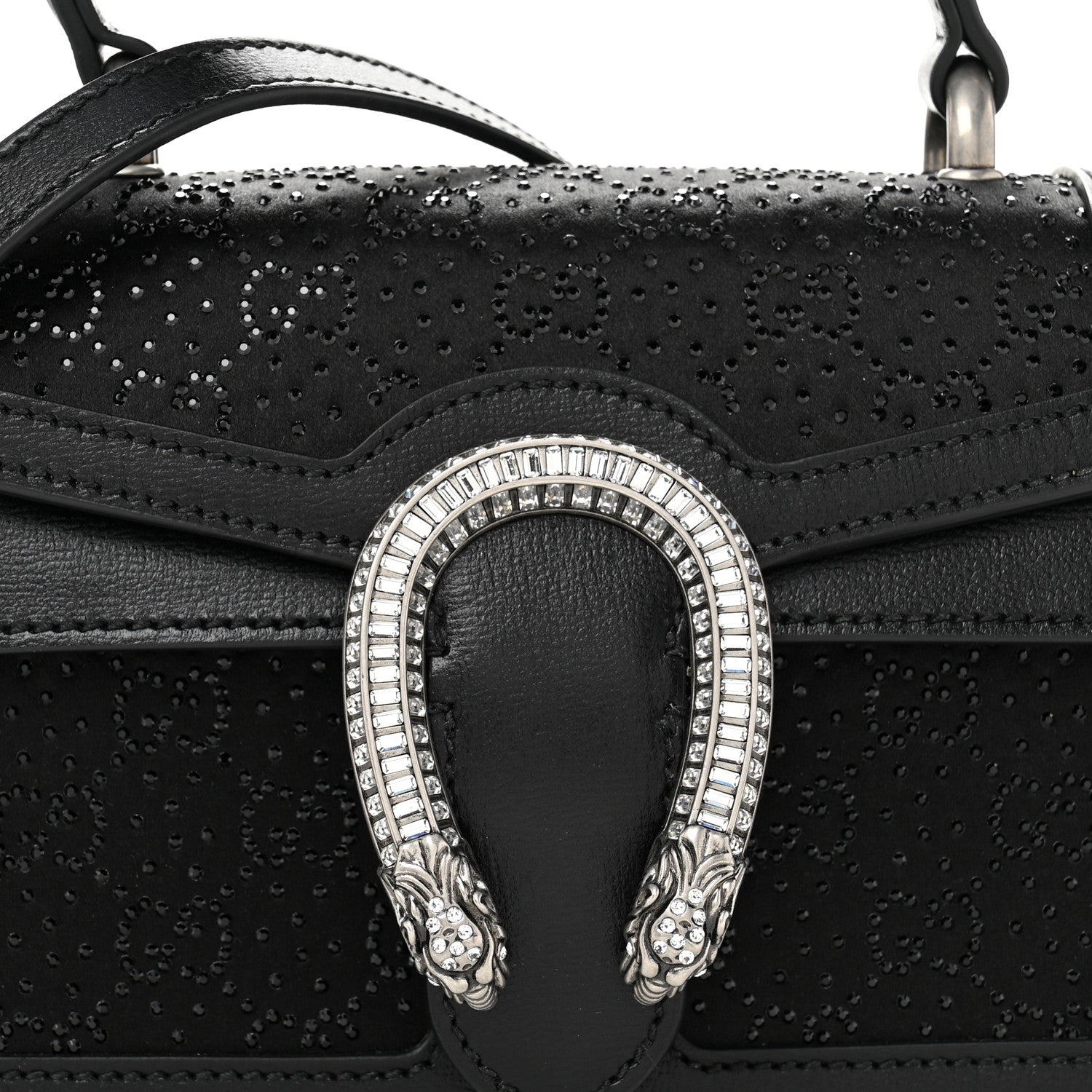Satin Crystal GG Monogram Mini Dionysus Top Handle Bag Black