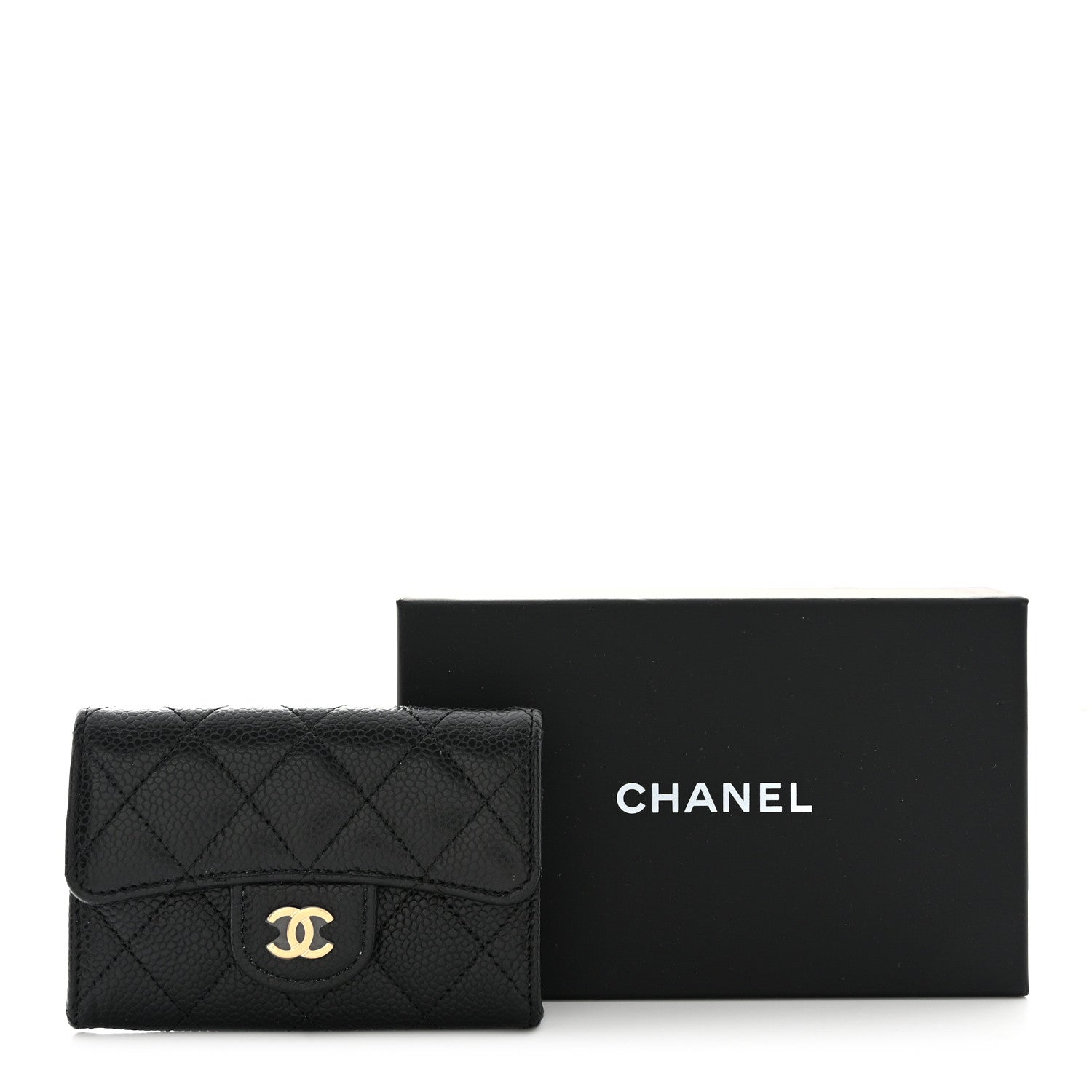 Caviar Quilted Flap Card Holder Wallet Black