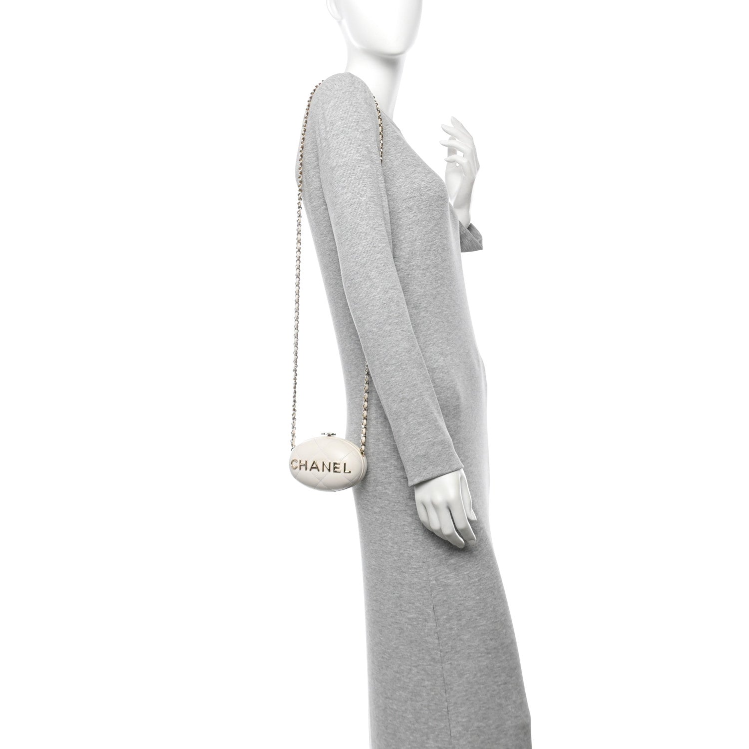 Lambskin Quilted Oval Minaudiere Chain Clutch White