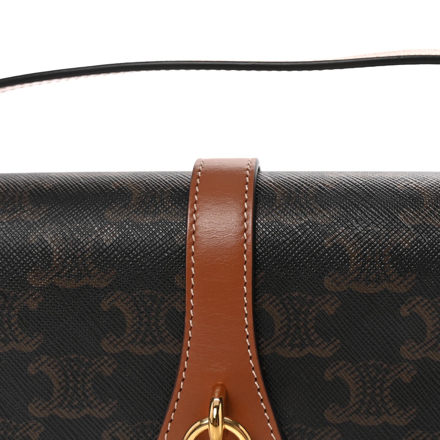 Triomphe Canvas Calfskin Tabou Clutch on Strap Tan