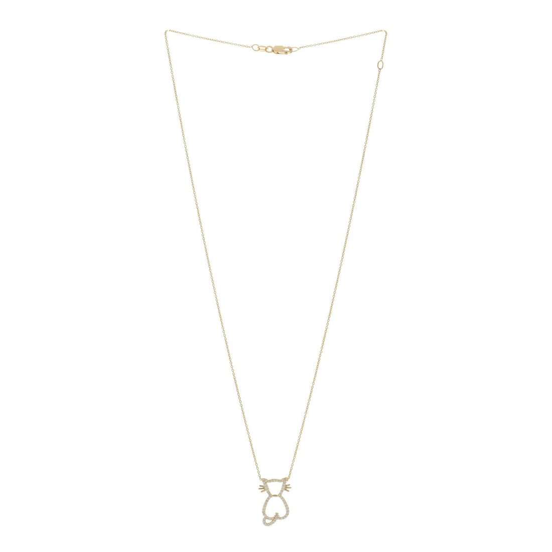 18K Yellow Gold Diamond Tiny Treasures Cat Pendant Necklace