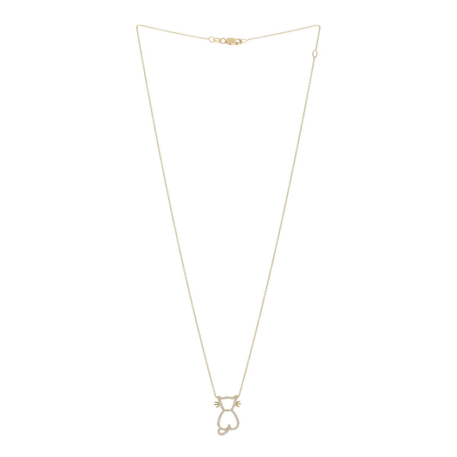 18K Yellow Gold Diamond Tiny Treasures Cat Pendant Necklace