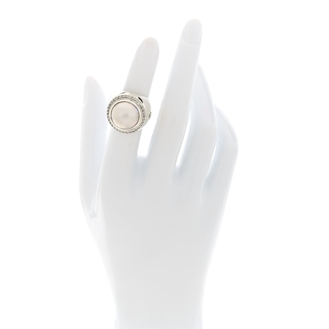 Sterling Silver Diamond Cultured Mabe Pearl 14mm Ring 49 5