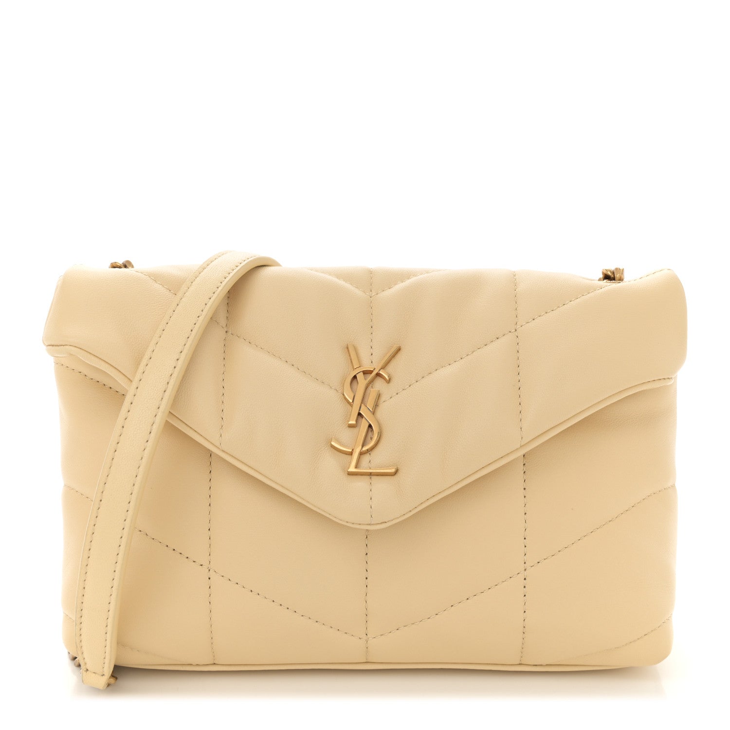 Lambskin Quilted Toy Loulou Puffer Monogram Chain Satchel  Jaune Pale