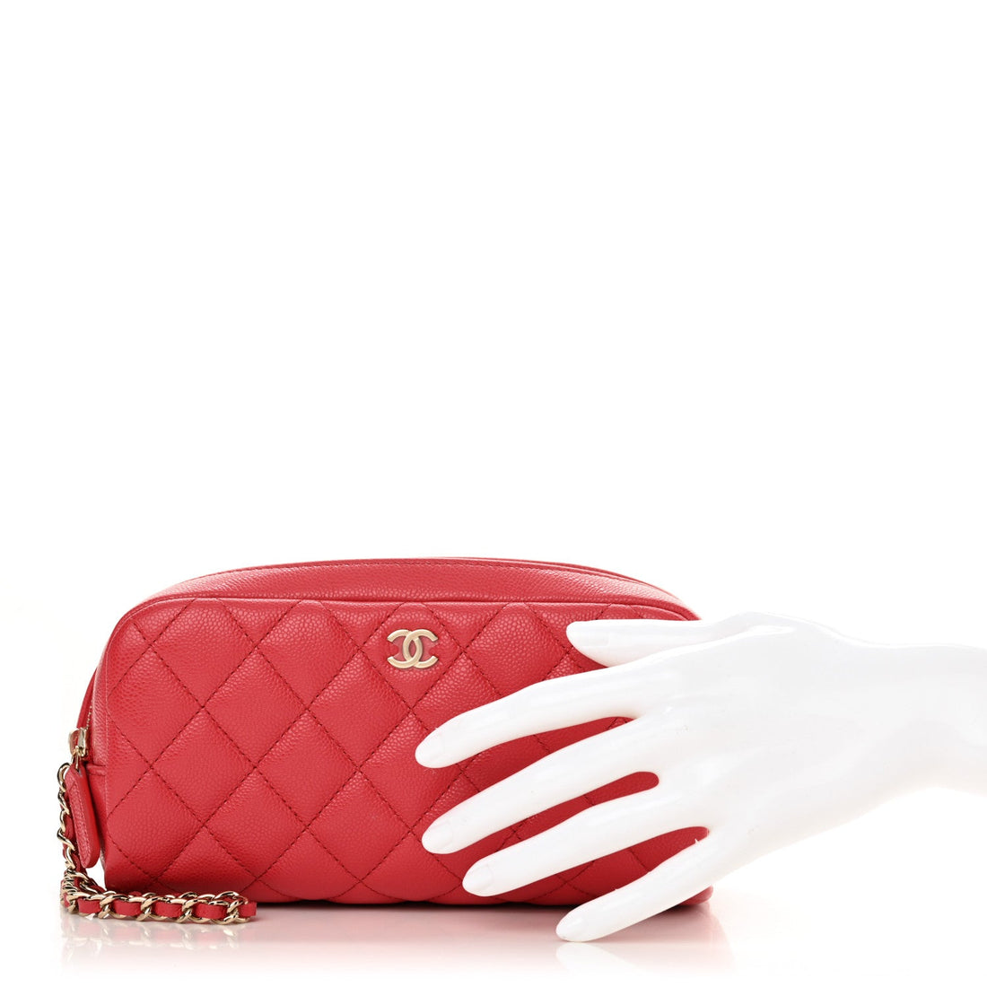 Caviar Quilted Toiletry Case With Chain Dark Pink