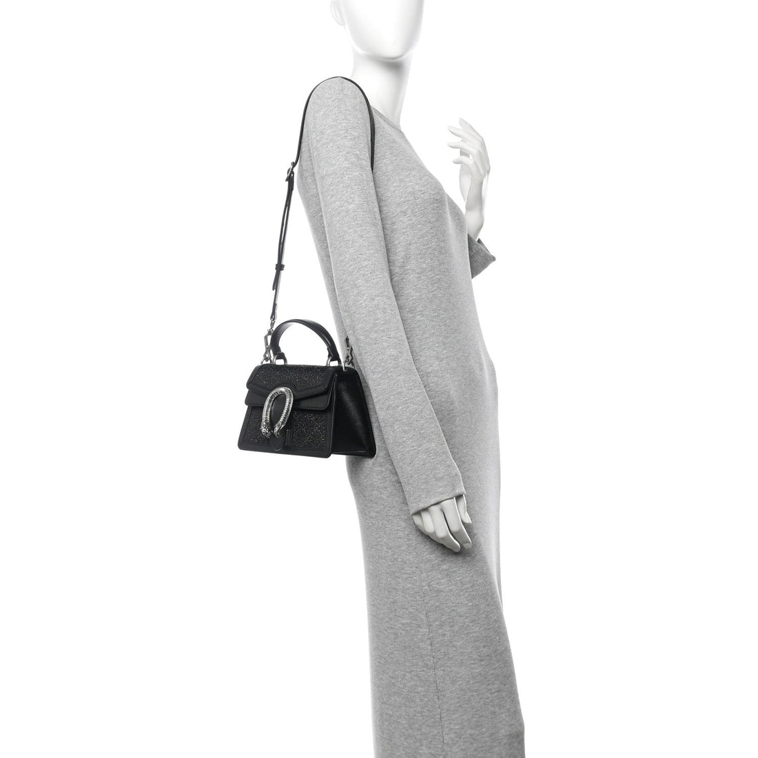 Satin Crystal GG Monogram Mini Dionysus Top Handle Bag Black