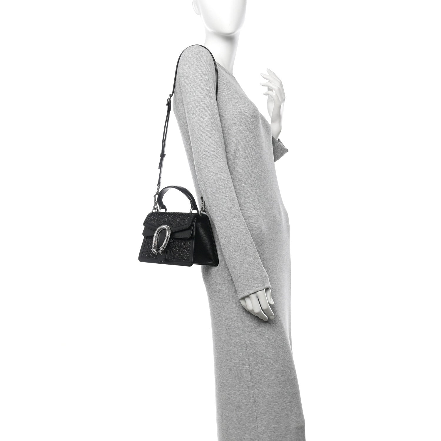 Satin Crystal GG Monogram Mini Dionysus Top Handle Bag Black