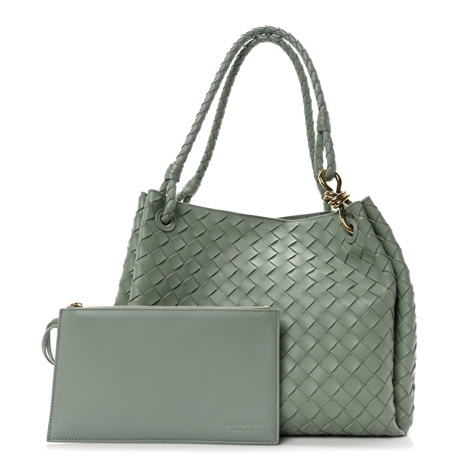 Nappa Intrecciato Large Andiamo Parachute Shoulder Bag New Sauge