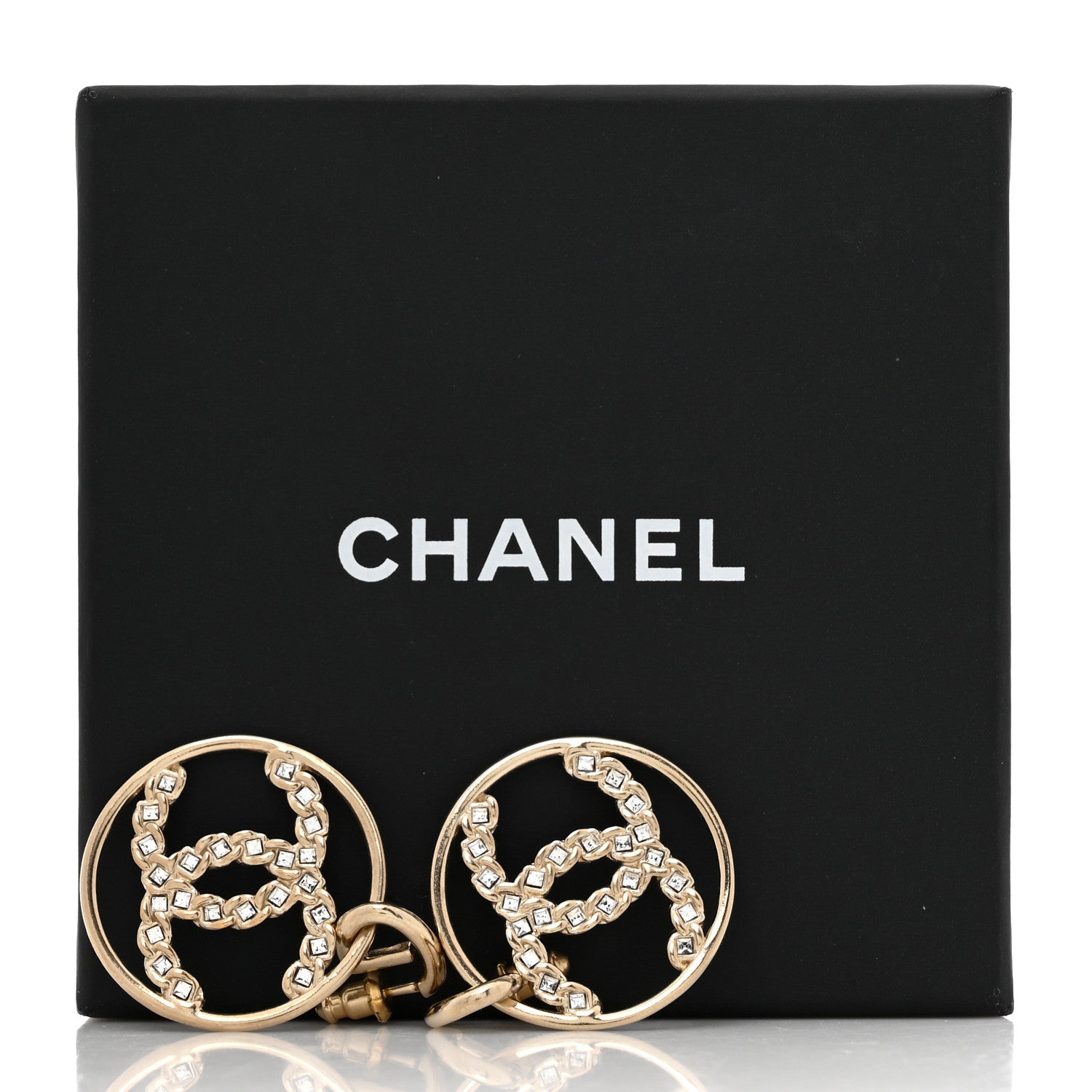 Crystal Chain Chanel Strass CC Drop Earrings Gold