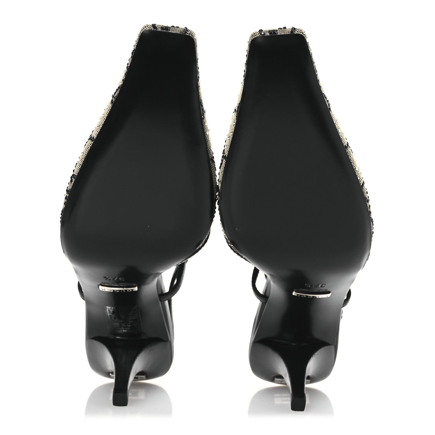 GG Monogram Malaga Kid Crystal Square G 75mm Slingback Pumps 37.5 Beige Blue