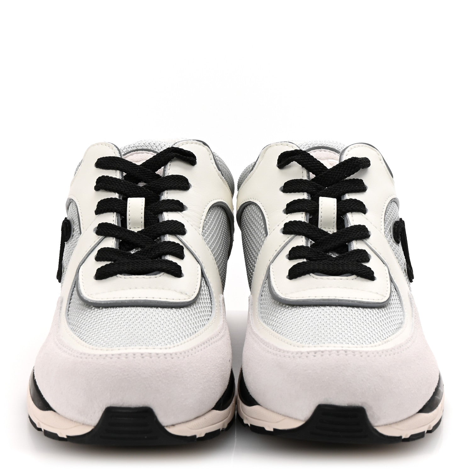 Calfskin Fabric Womens CC Sneakers 37 White Silver Light Grey