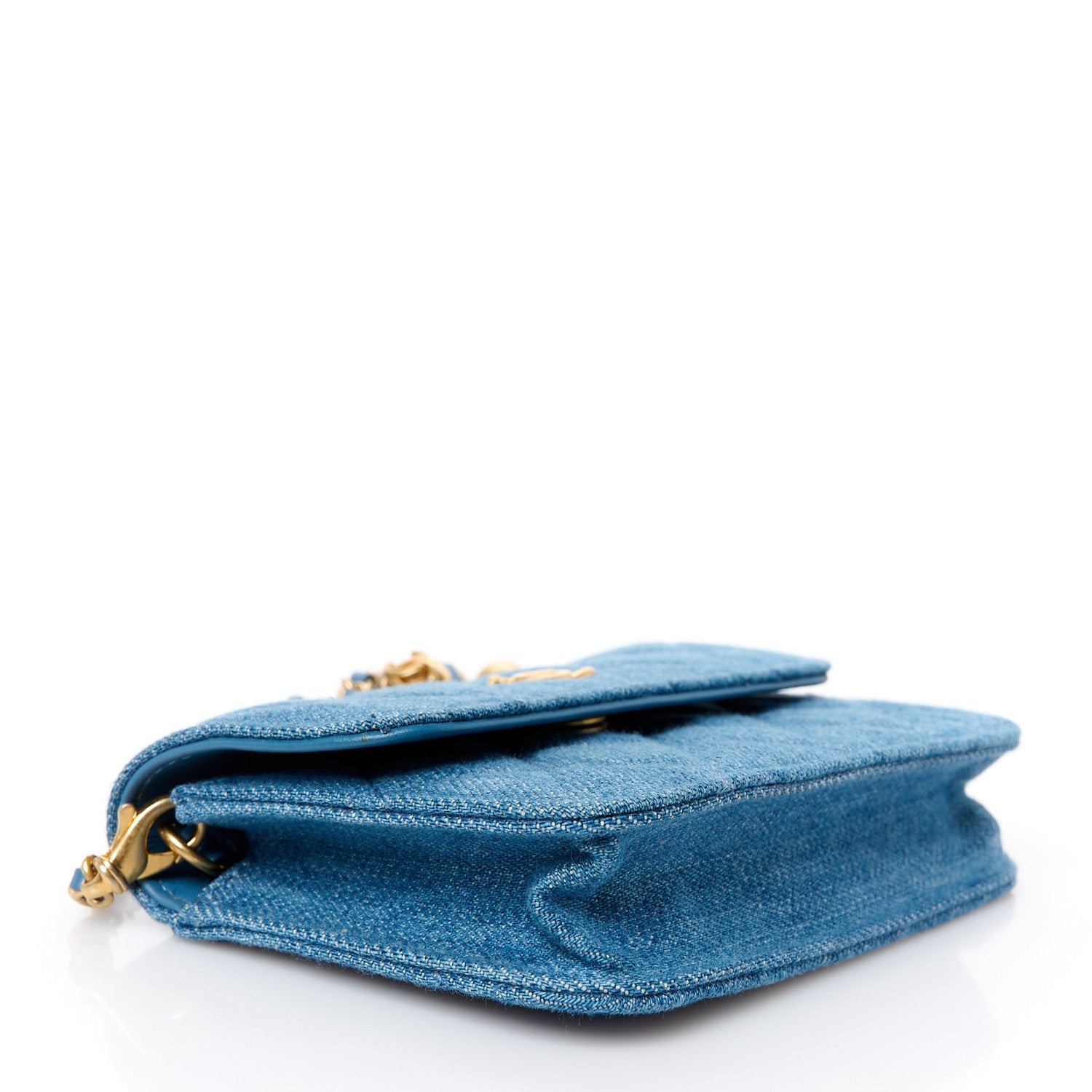 Denim Quilted CC Pearl Crush Clutch With Chain Blue