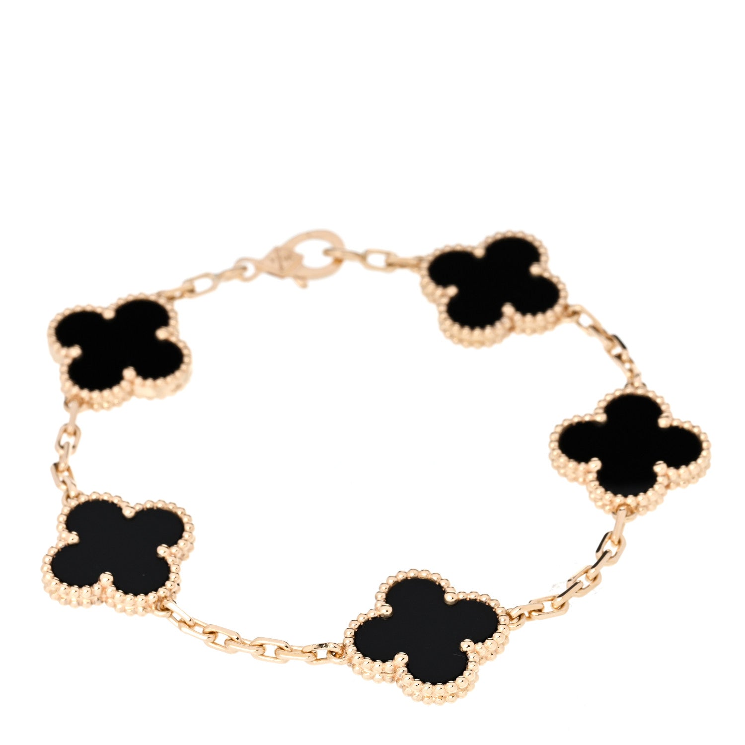 18K Yellow Gold Black Onyx 5 Motifs Vintage Alhambra Bracelet