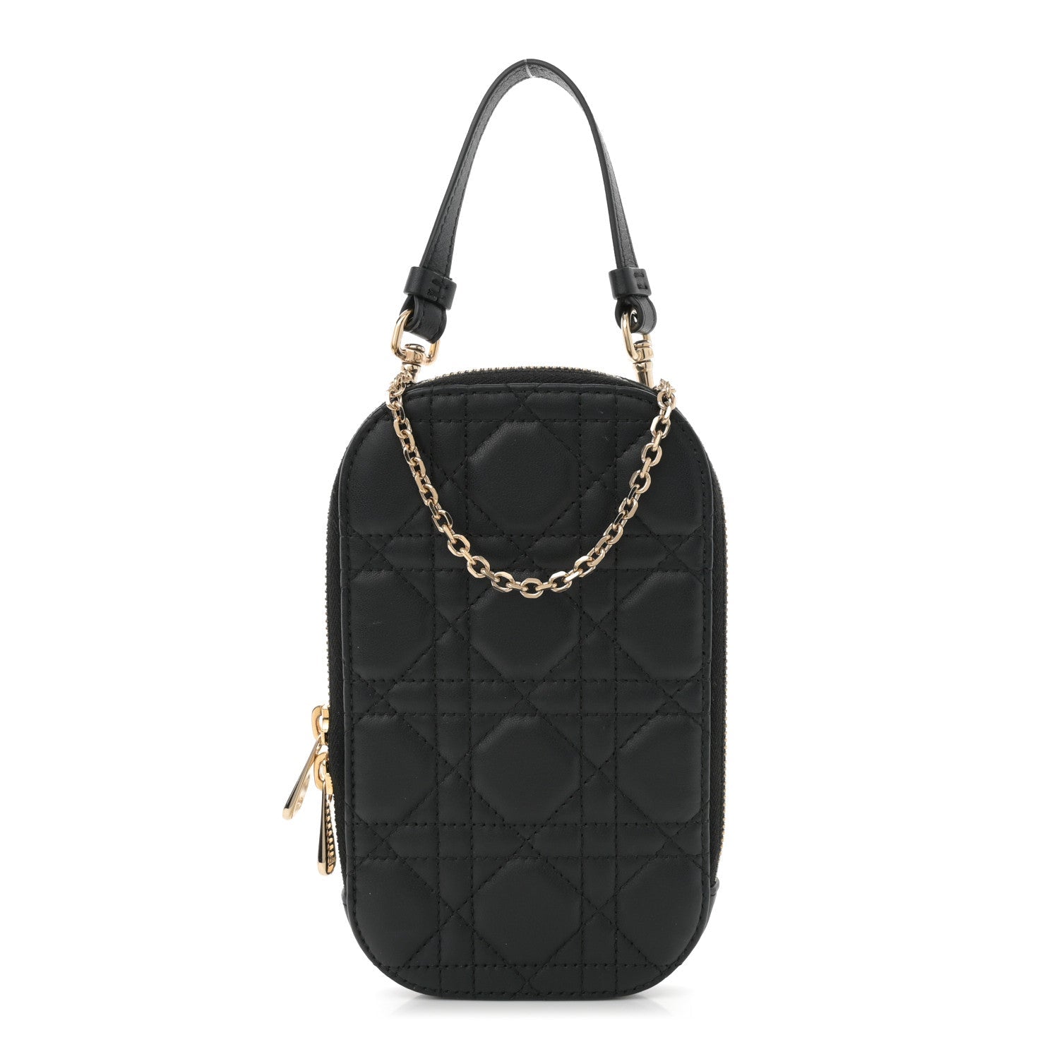 Lambskin Cannage Lady Dior Phone Holder Black