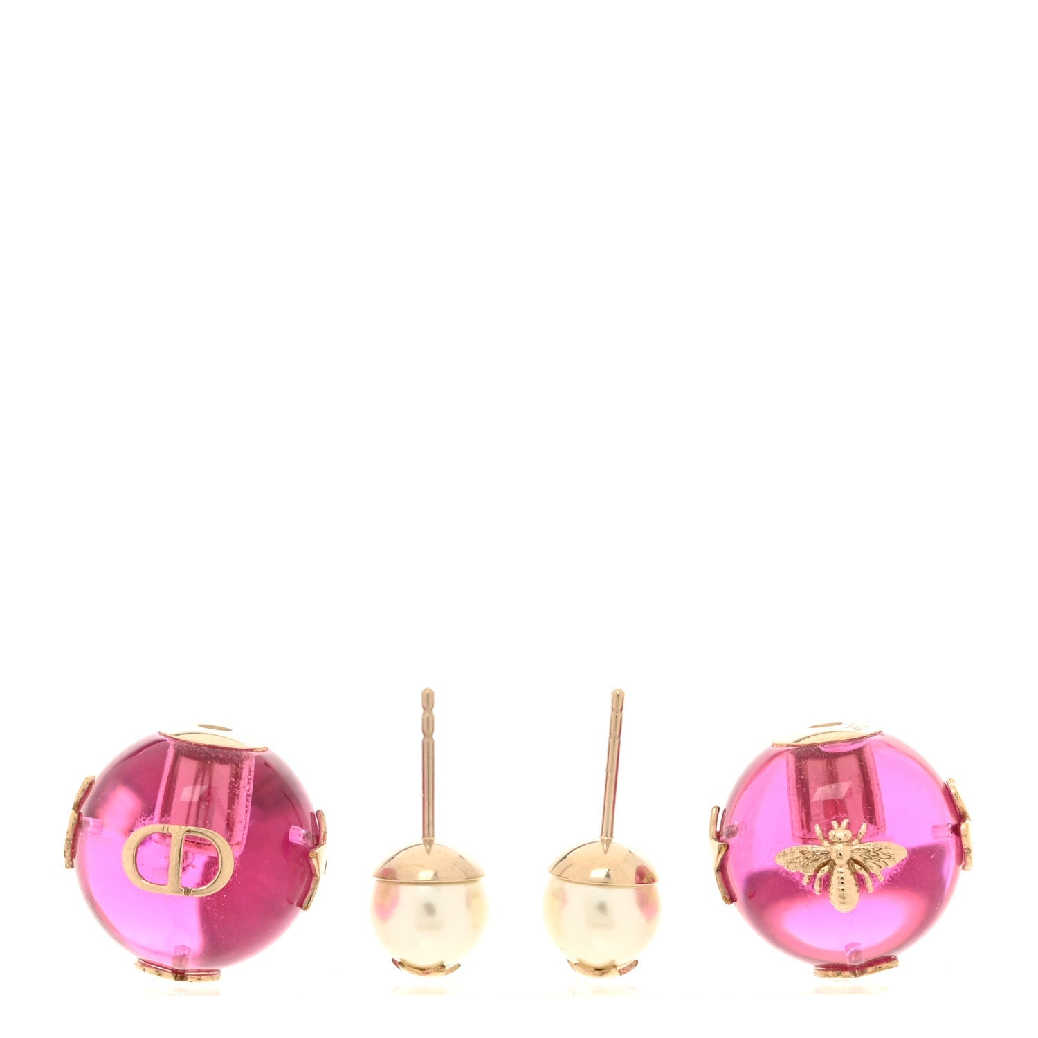 Resin Pearl Dior Tribales Earrings Gold White Transparent Rani Pink