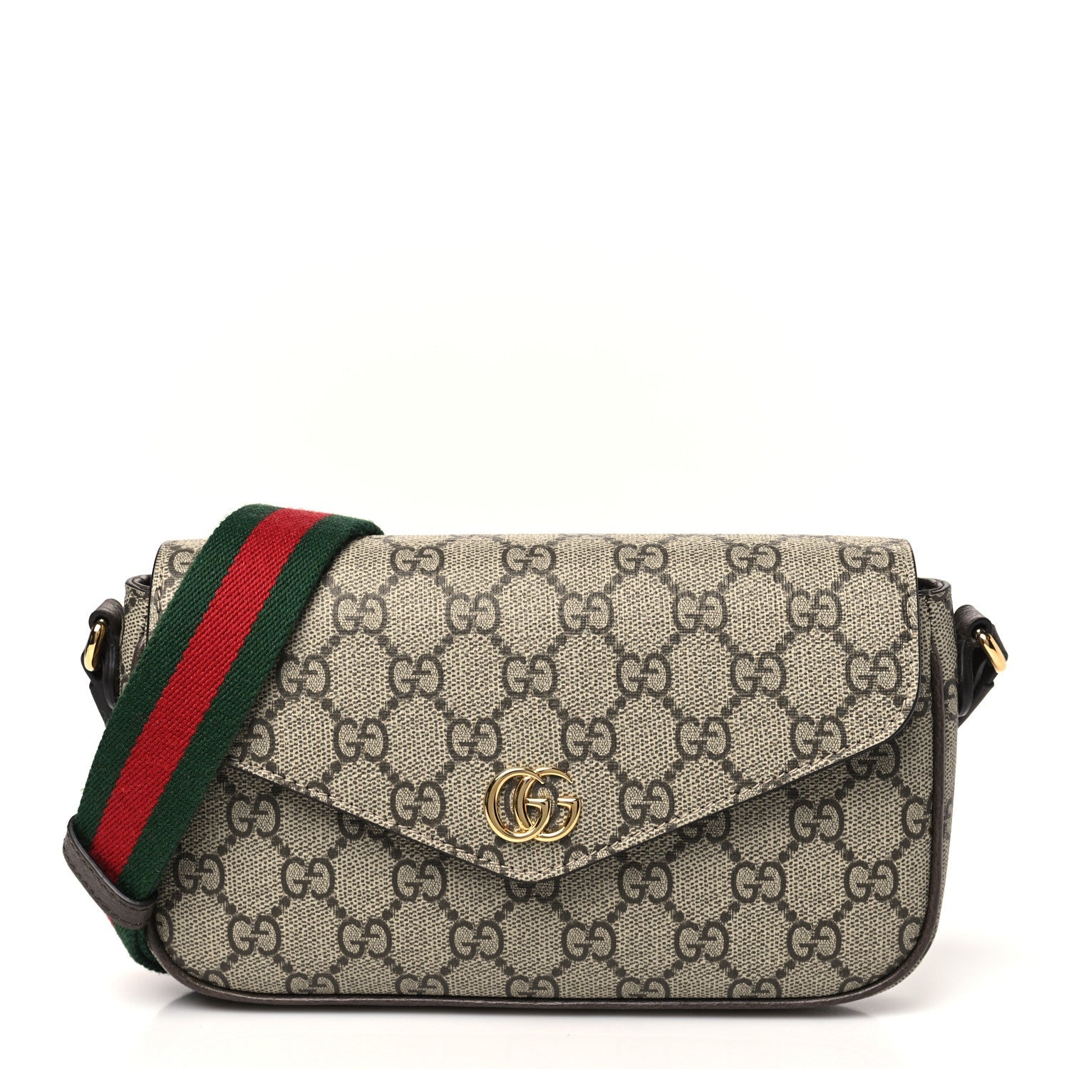GG Supreme Monogram Textured Dollar Calfskin Web Mini Ophidia Envelope Shoulder Bag Beige Ebony