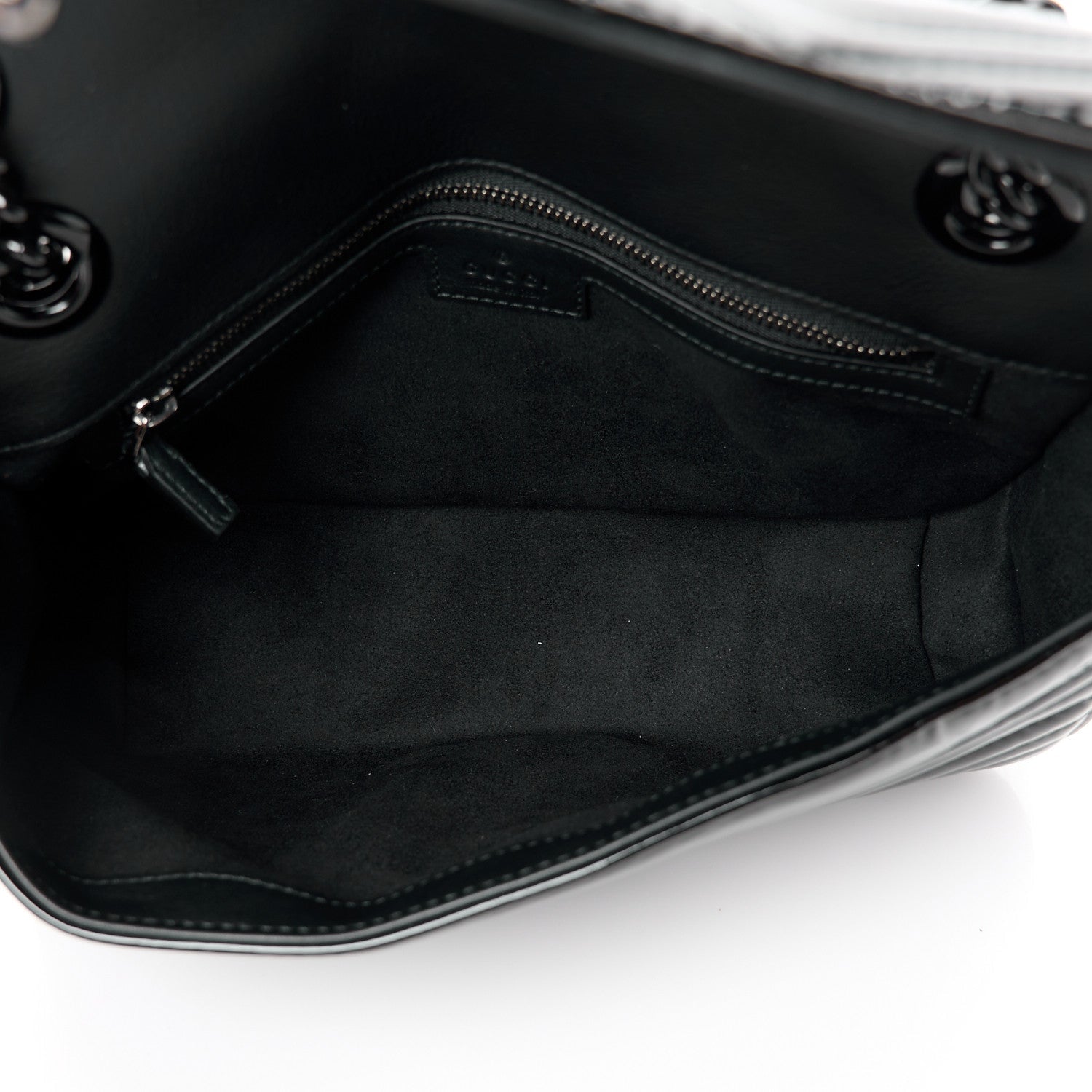 Patent Calfskin Matelasse Monochrome Small GG Marmont Shoulder Bag Black