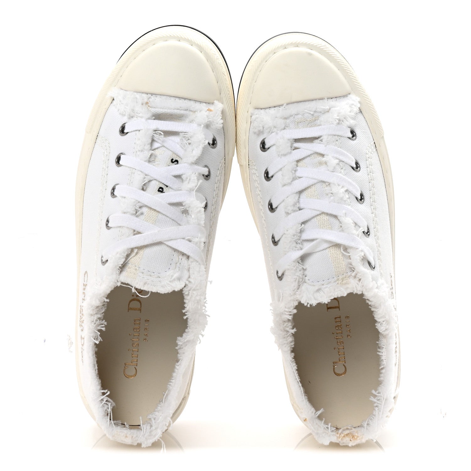 Frayed Canvas Embroidered Logo Walk'N'Dior Low Top Platform Sneakers 38 White
