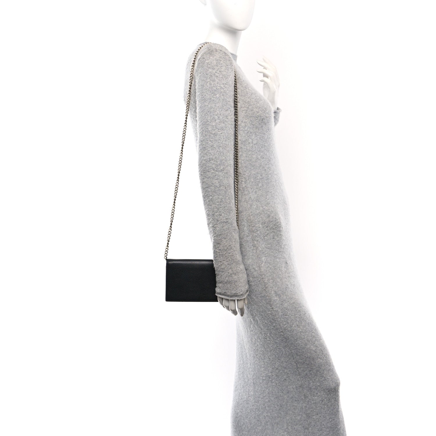 Dollar Calfskin Medium Betty Chain Wallet Black