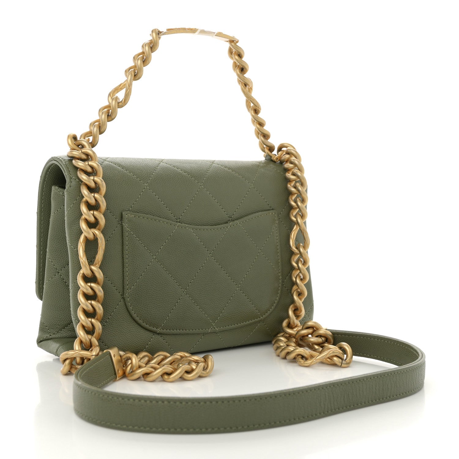 Caviar Quilted Mini Bracelet On Chain Flap Green