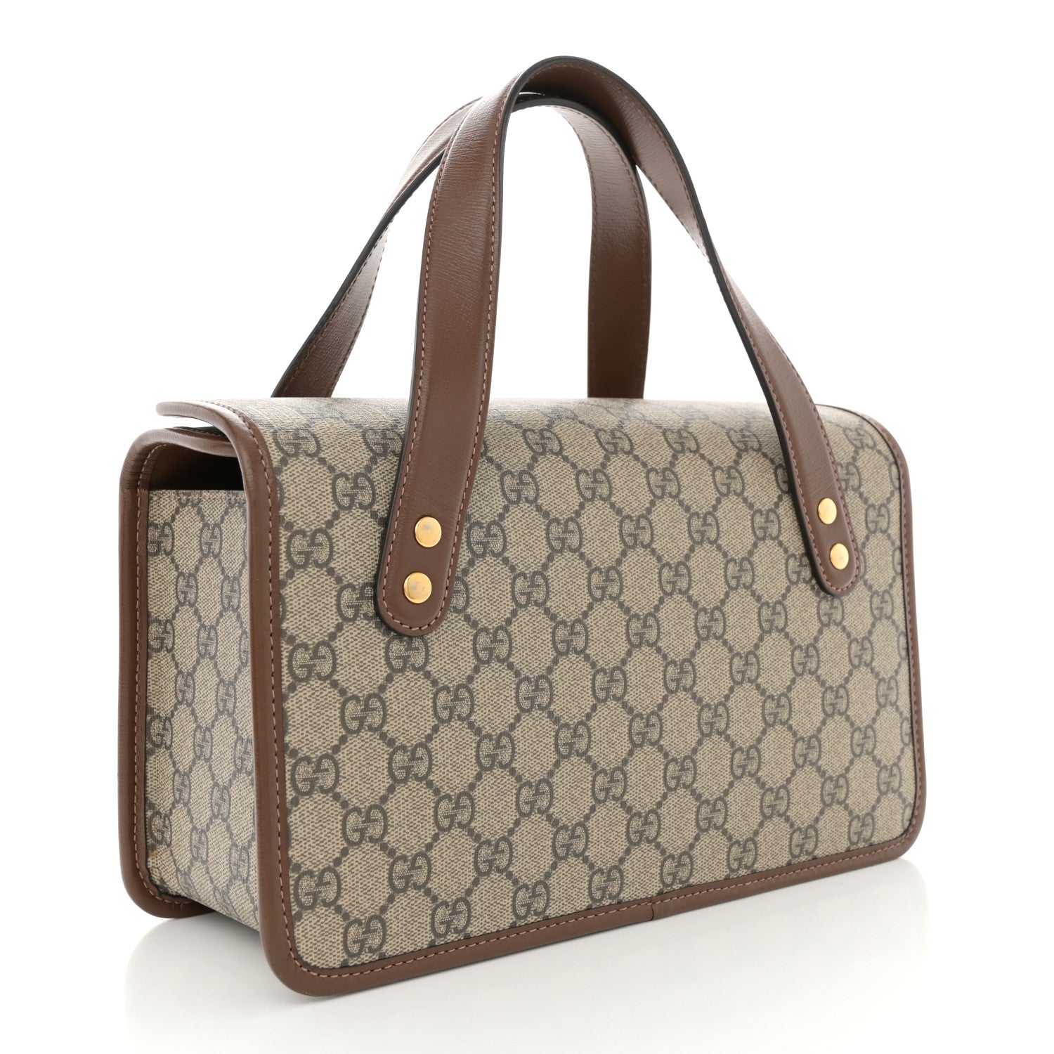 GG Supreme Monogram Azalea Calfskin Small Horsebit 1955 Foldover Top Handle Bag Beige Ebony Brown Sugar