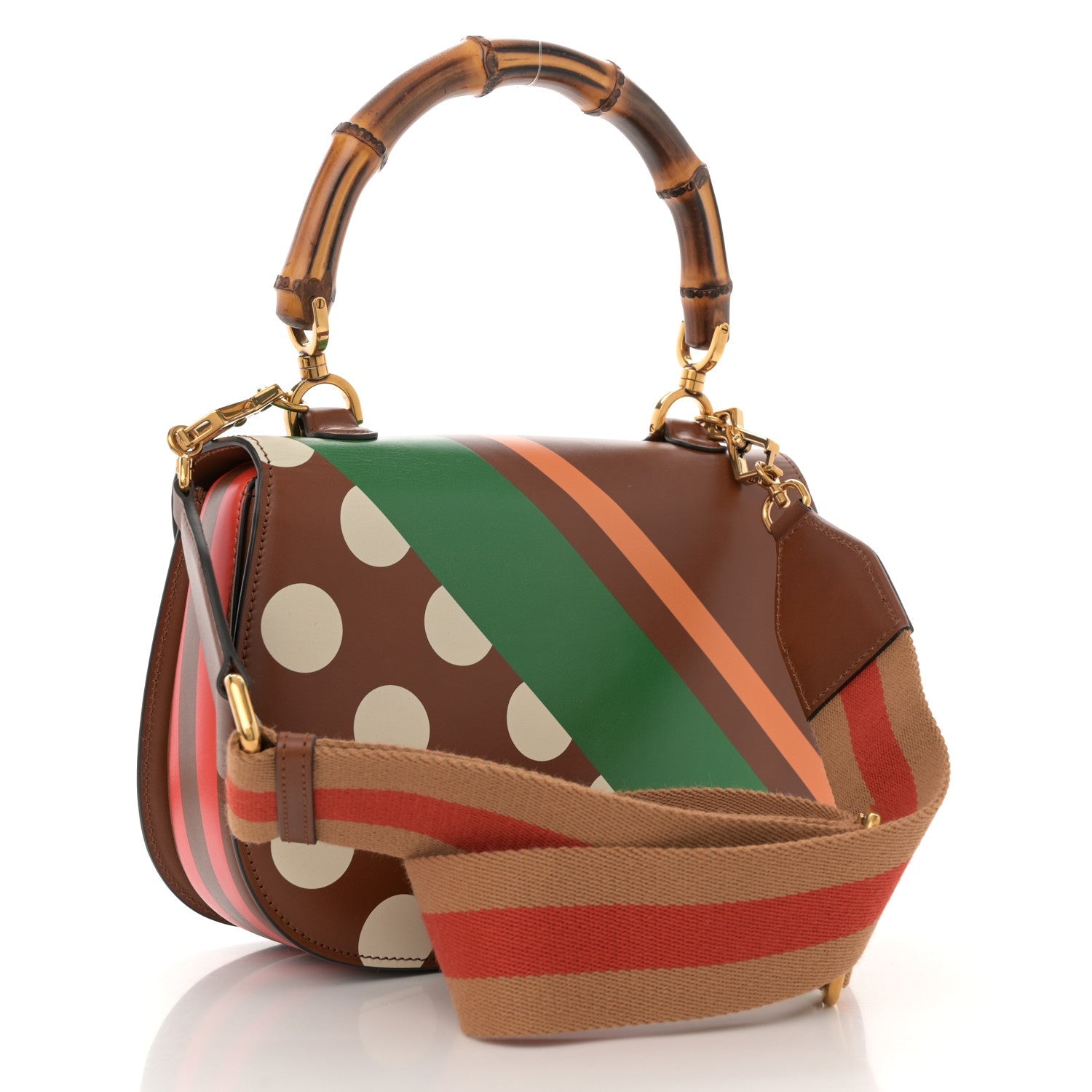 Calfskin Geometric Print Medium Bamboo 1947 Top Handle Bag Brown