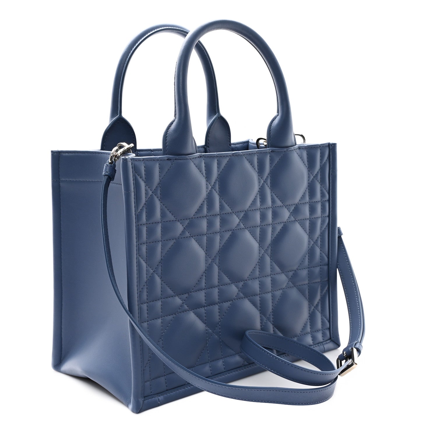 Calfskin Macro Cannage Small Book Tote Denim Blue