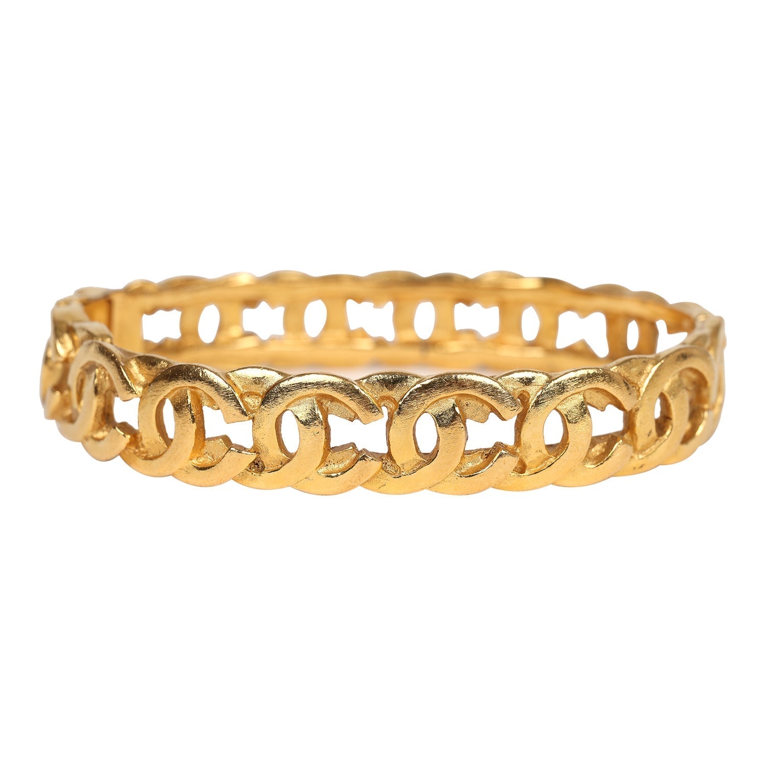 Vintage Chanel 24K Gold Plated CC Bangle Bracelet