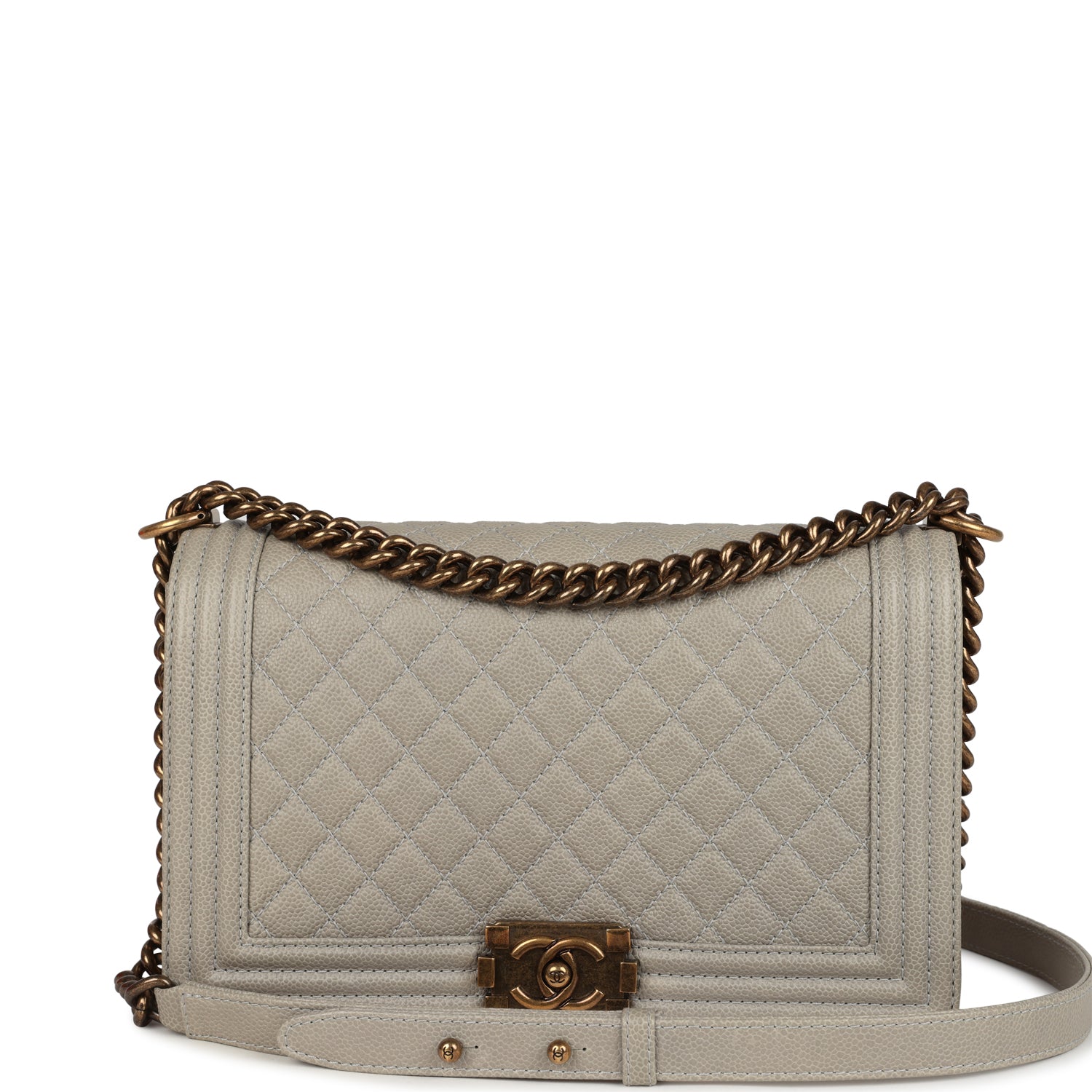 Pre-owned Chanel New Medium Boy Bag Grey Caviar Antique Gold Hardware