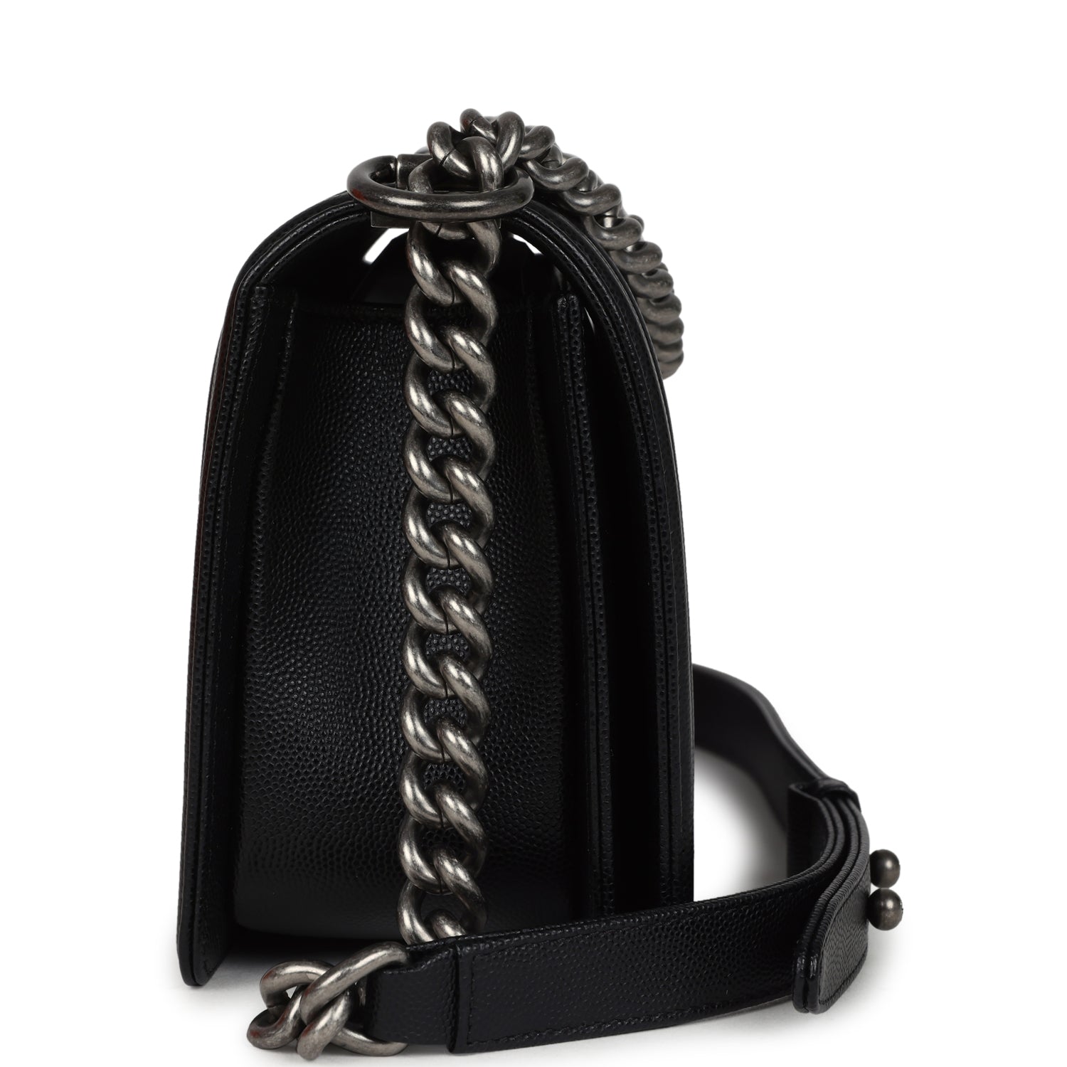 Pre-owned Chanel Medium Boy Bag Black Caviar Aged Ruthenium Hardware