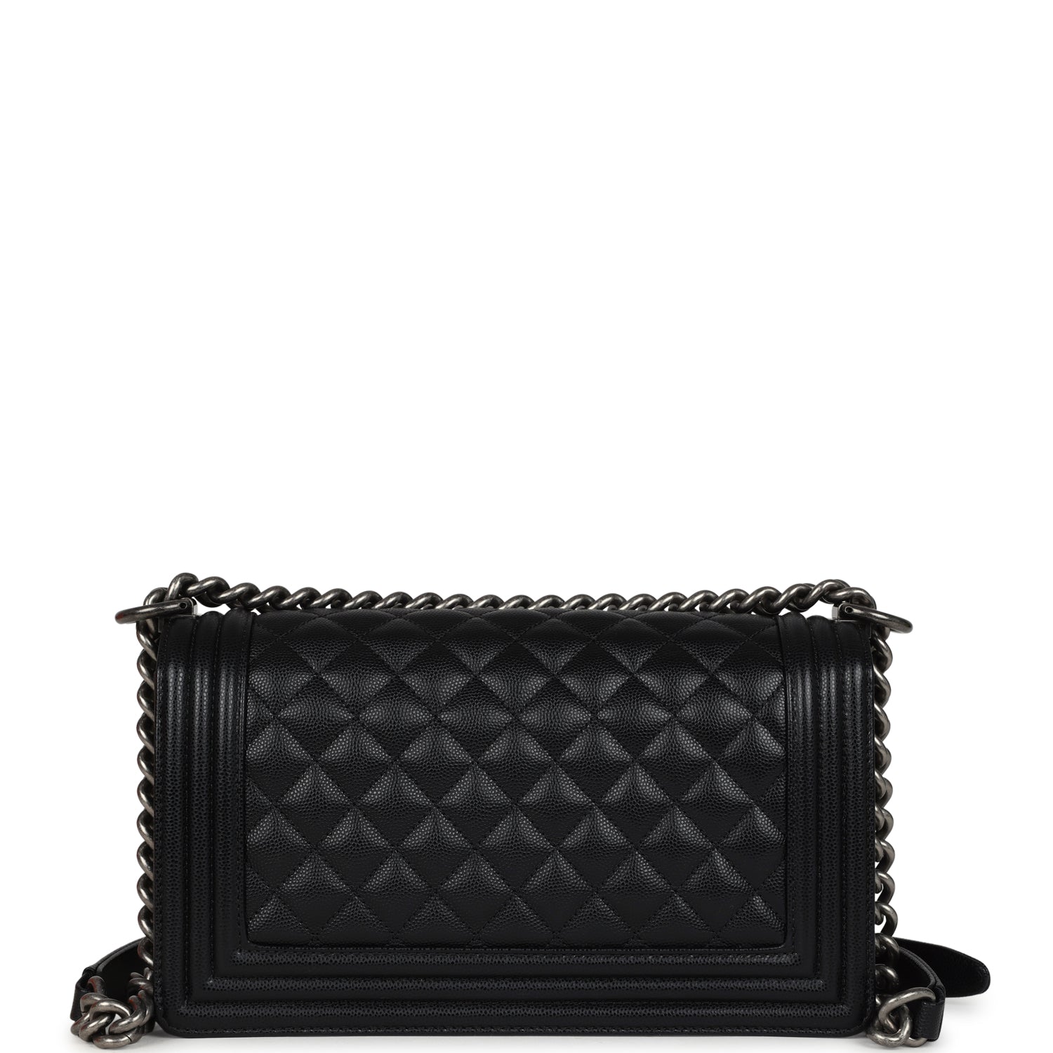 Pre-owned Chanel Medium Boy Bag Black Caviar Aged Ruthenium Hardware