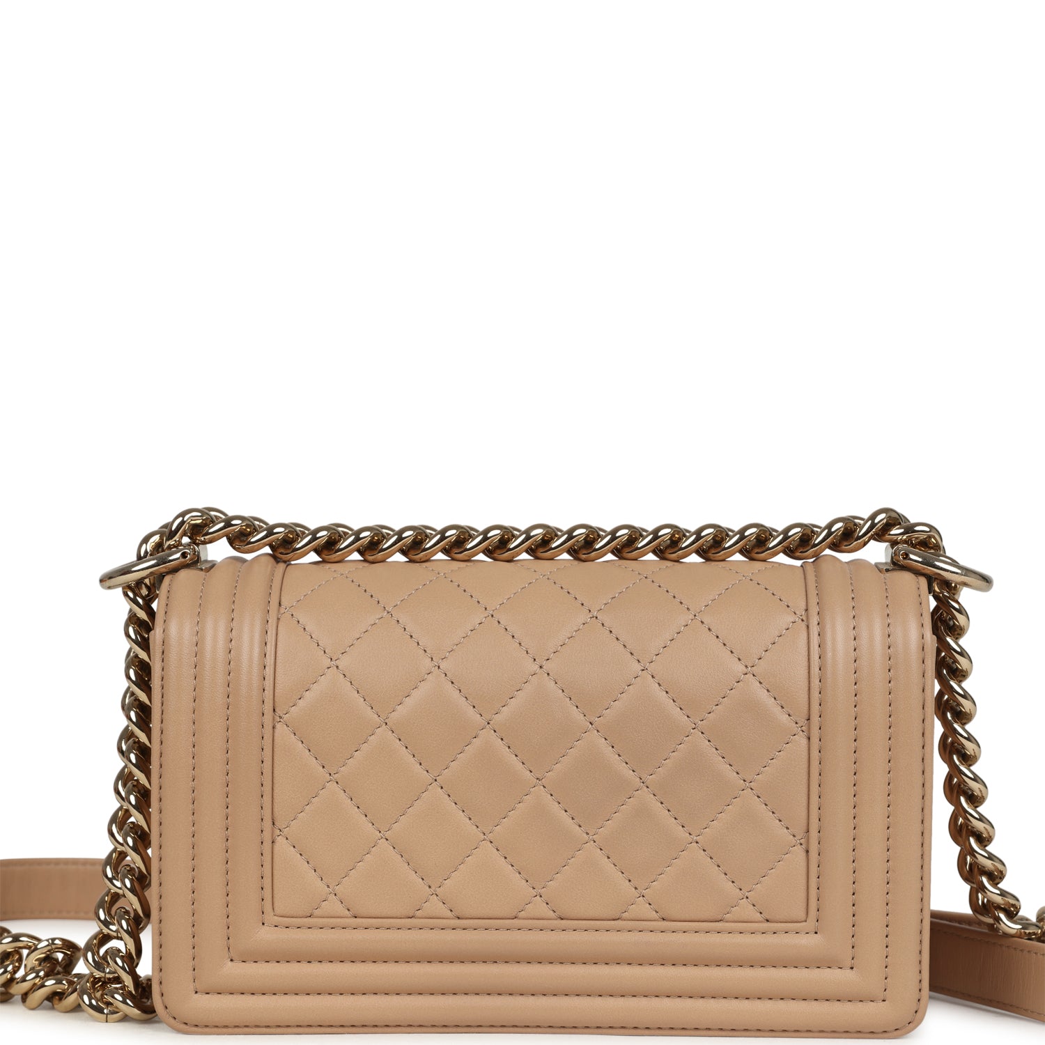 Chanel Small Boy Bag Beige Lambskin Light Gold Hardware