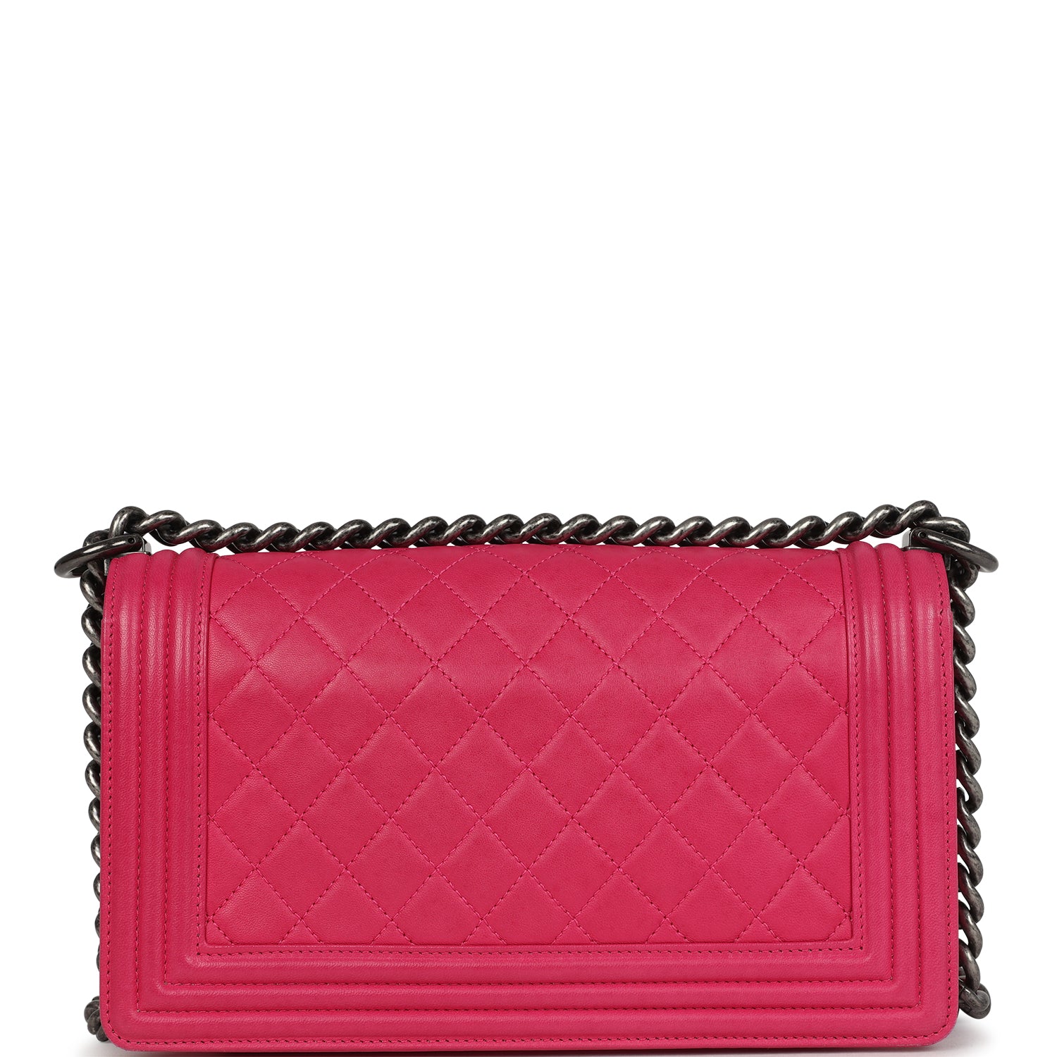 Pre-owned Chanel Medium Boy Bag Pink Lambskin Aged Ruthenium Hardware