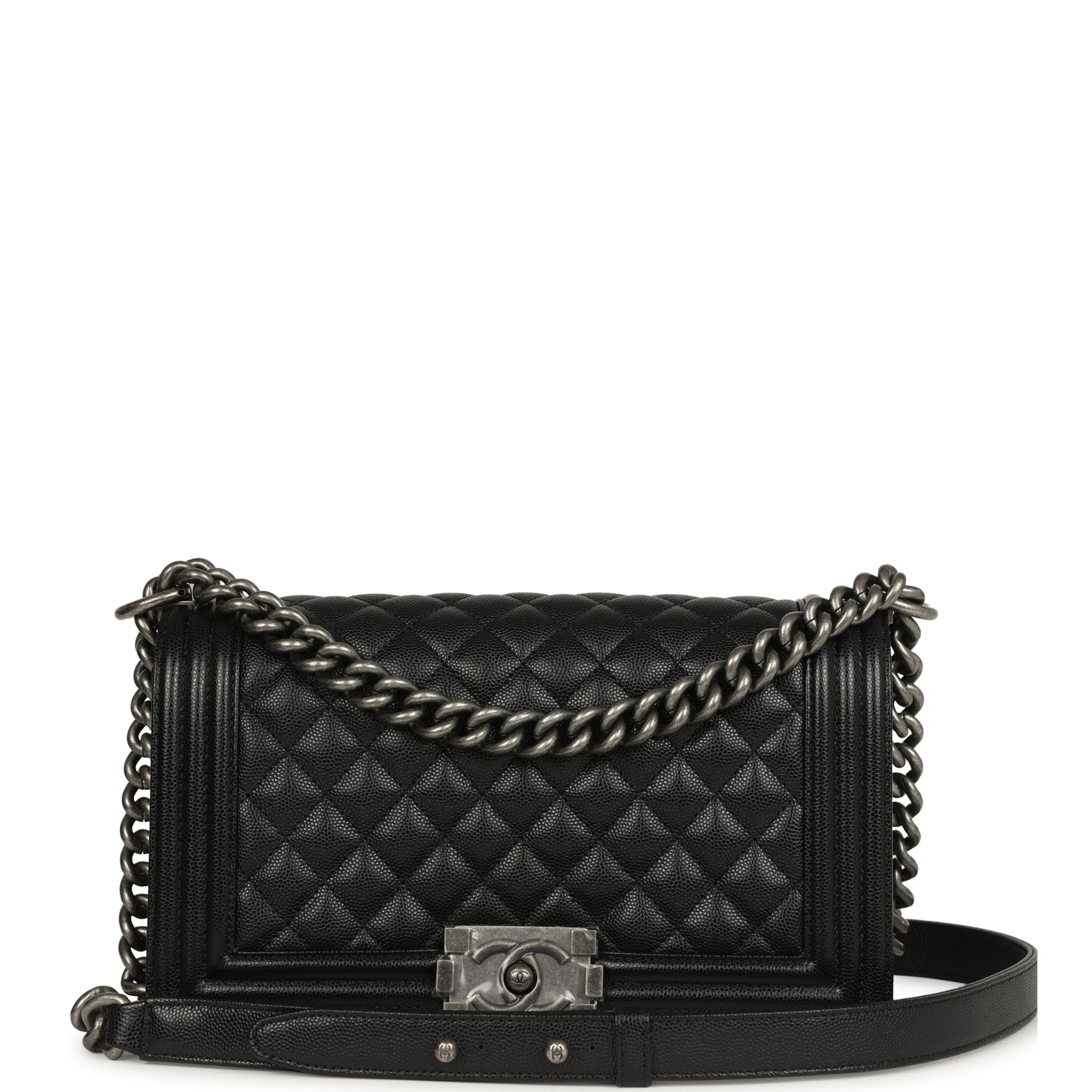 Chanel Old Medium Boy Bag Black Caviar Aged Ruthenium Hardware