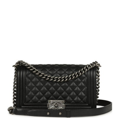 Chanel Old Medium Boy Bag Black Caviar Aged Ruthenium Hardware