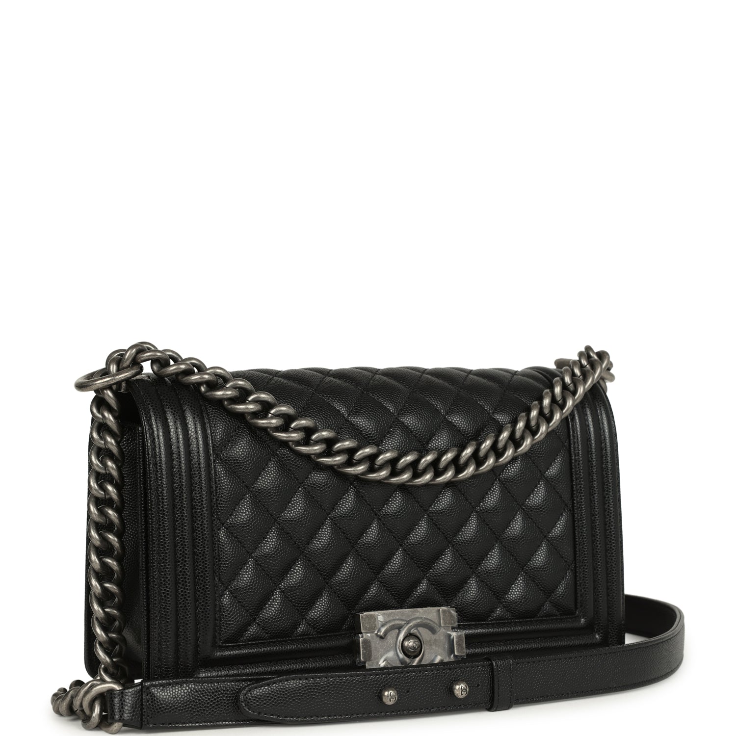 Chanel Old Medium Boy Bag Black Caviar Aged Ruthenium Hardware