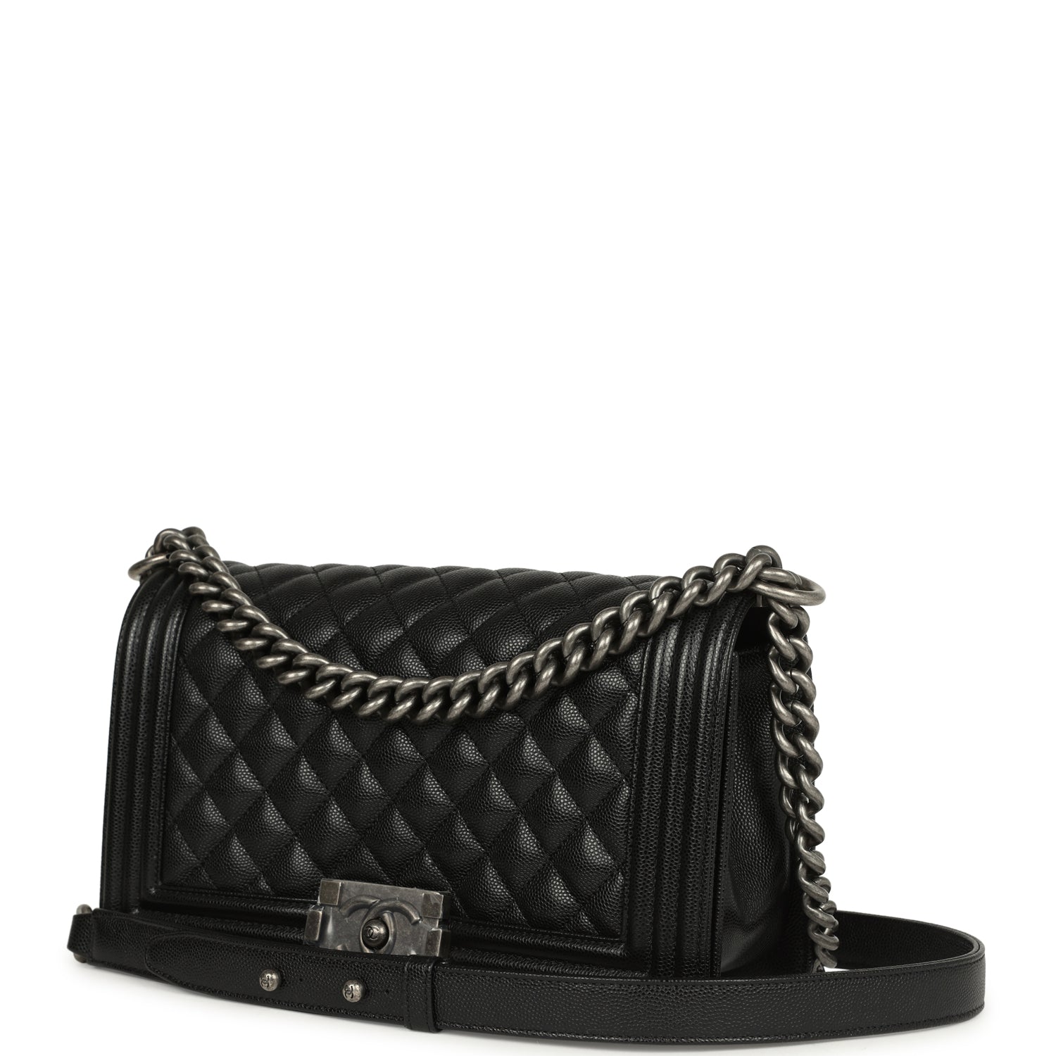 Chanel Old Medium Boy Bag Black Caviar Aged Ruthenium Hardware
