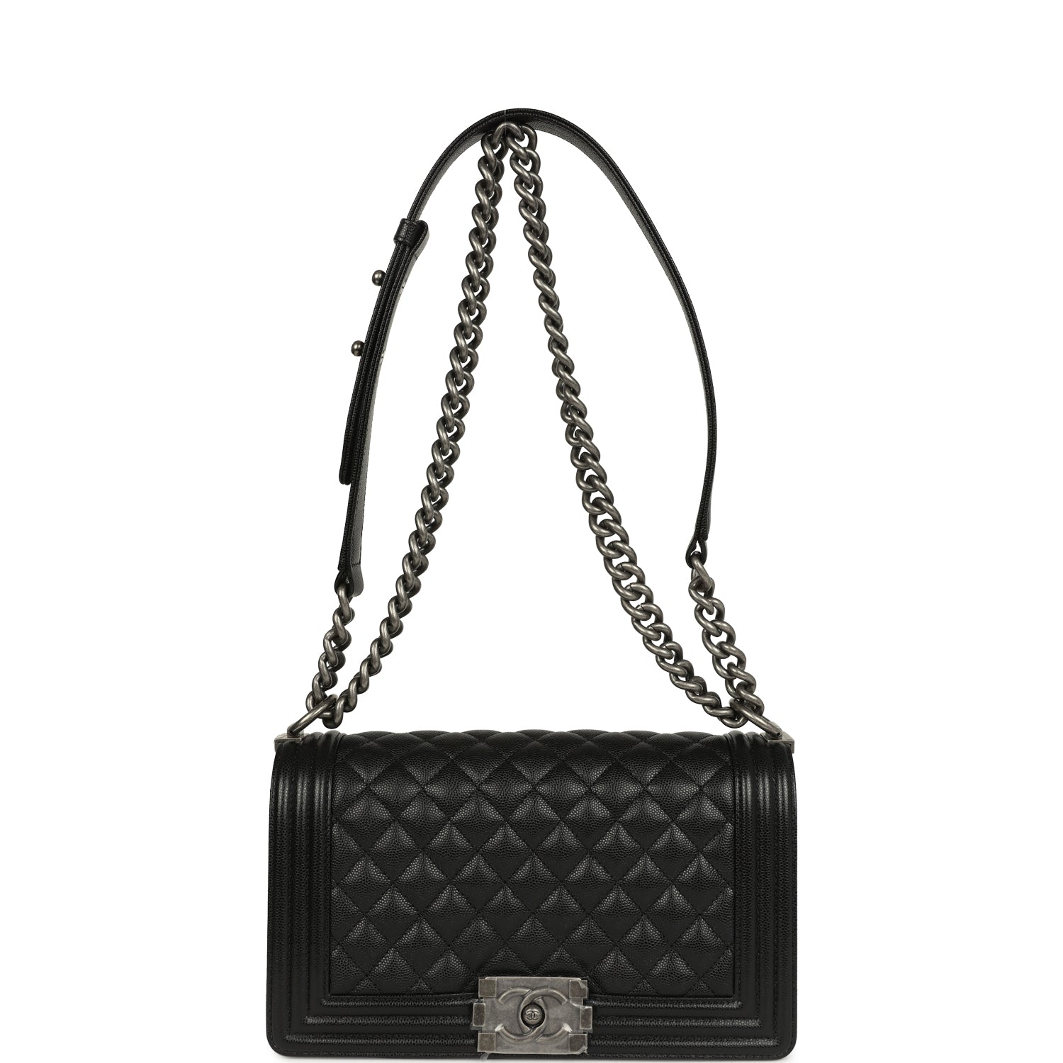 Chanel Old Medium Boy Bag Black Caviar Aged Ruthenium Hardware