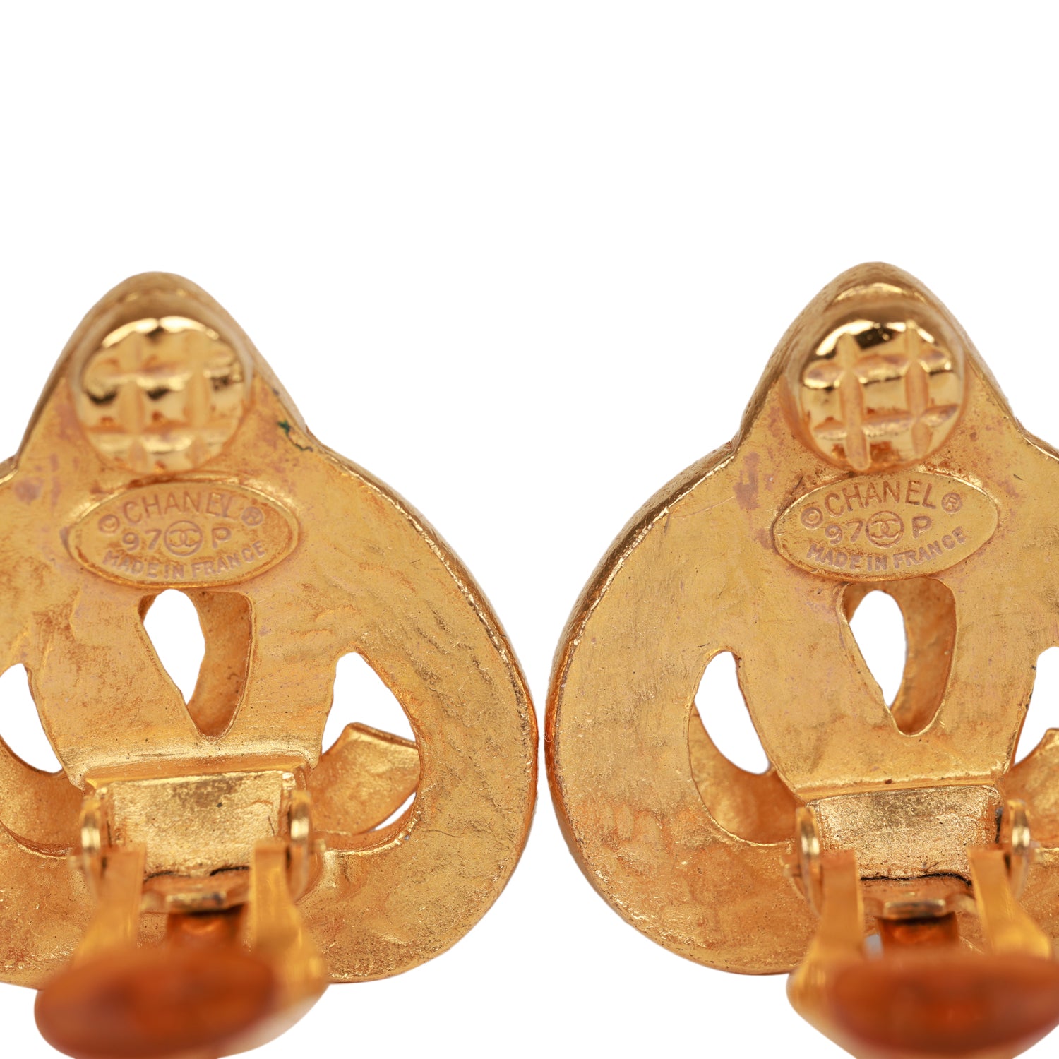 Vintage Chanel 24K Gold Plated CC Heart Earrings