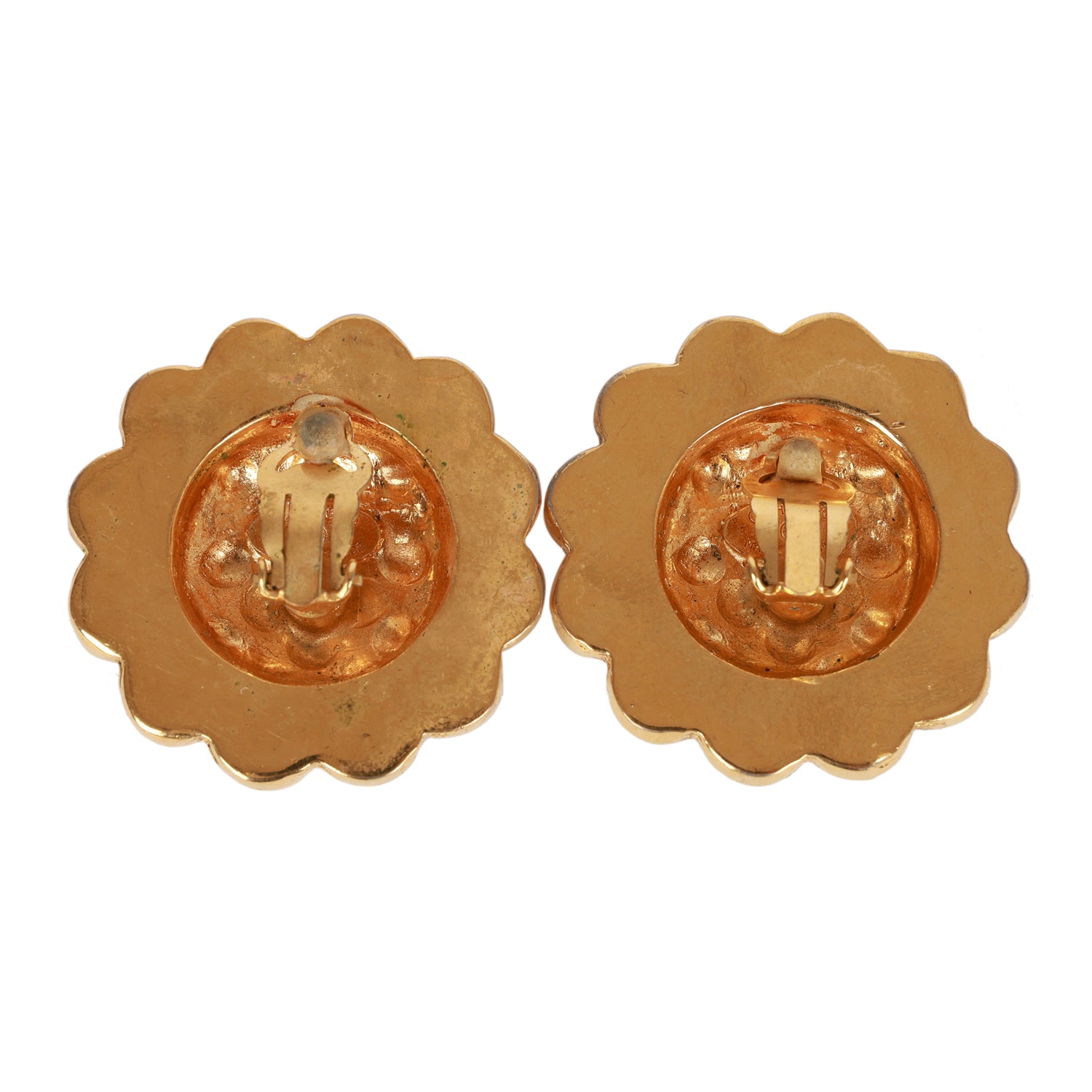 Vintage Chanel 24K Gold Plated CC Logo Pearl Circle Earrings