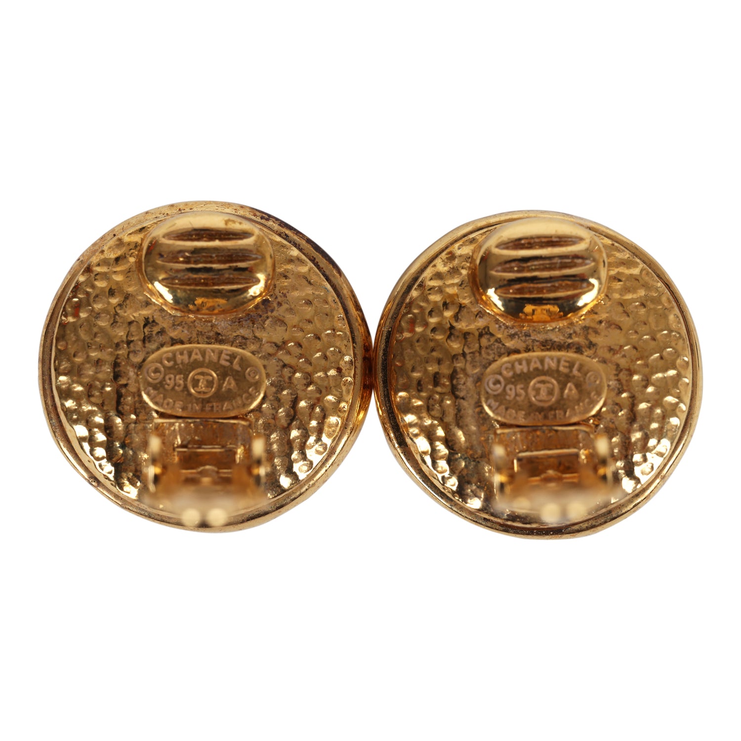 Vintage Chanel 24K Gold Plated CC Round Pearl Earrings Gold Hardware