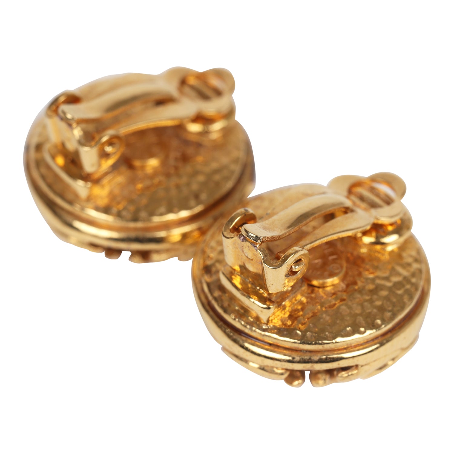 Vintage Chanel 24K Gold Plated CC Round Pearl Earrings Gold Hardware