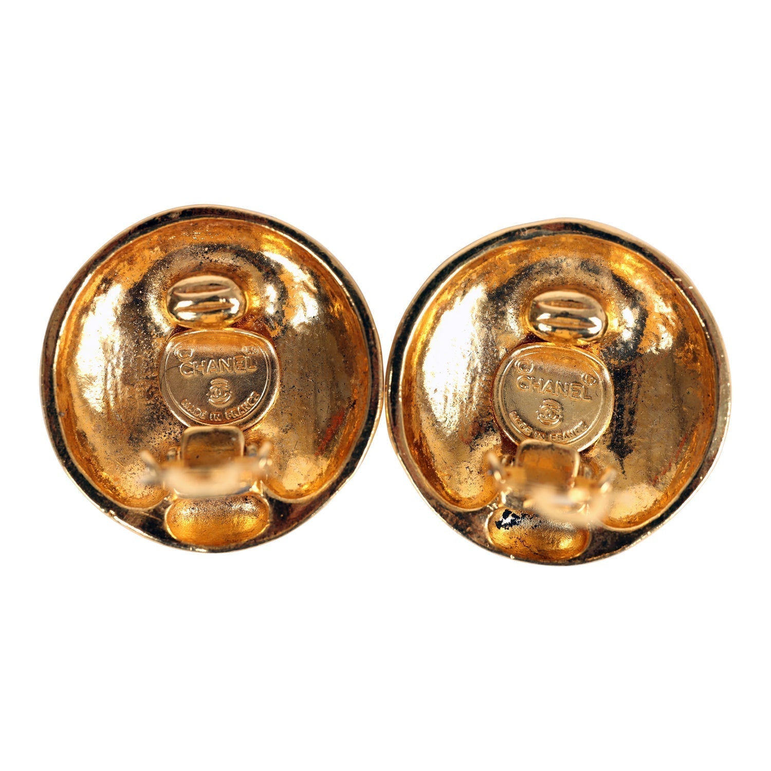 Vintage Chanel 24K Gold Plated Round Coco Mademoiselle Earrings