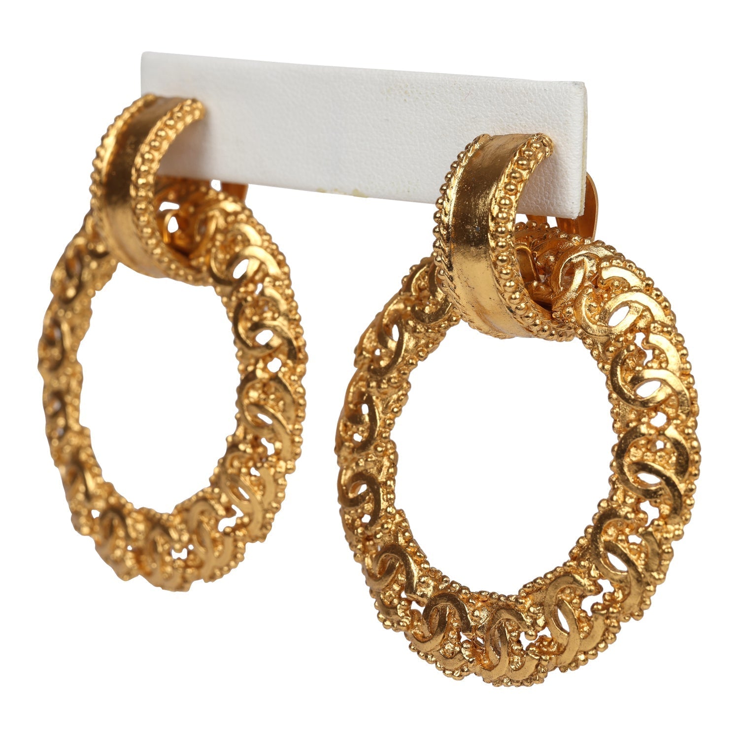 Vintage Chanel 24K Gold Plated Small CC Knocker Hoop Earrings