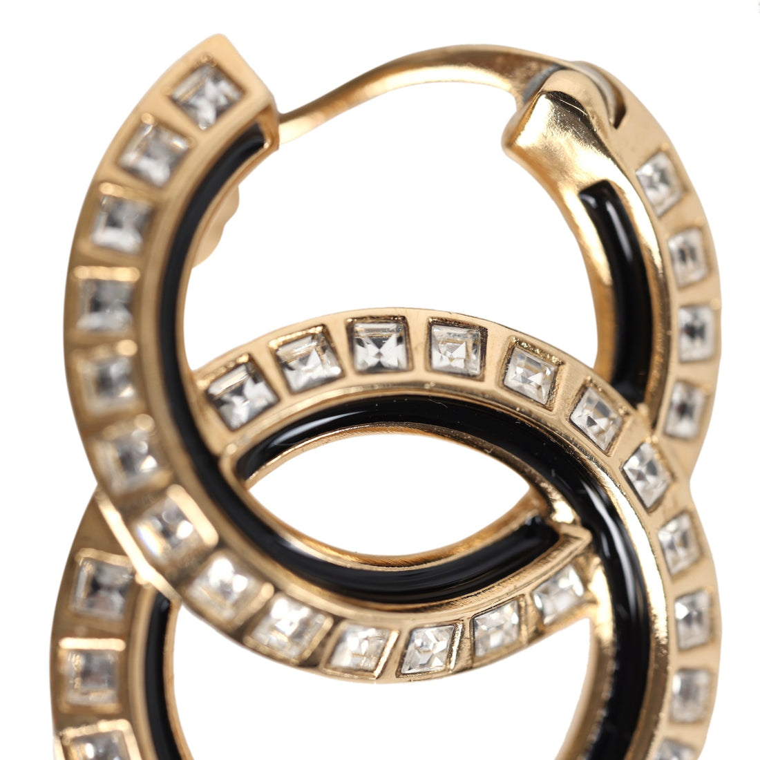 Chanel Crystal CC Earrings Black Enamel & Gold Hardware