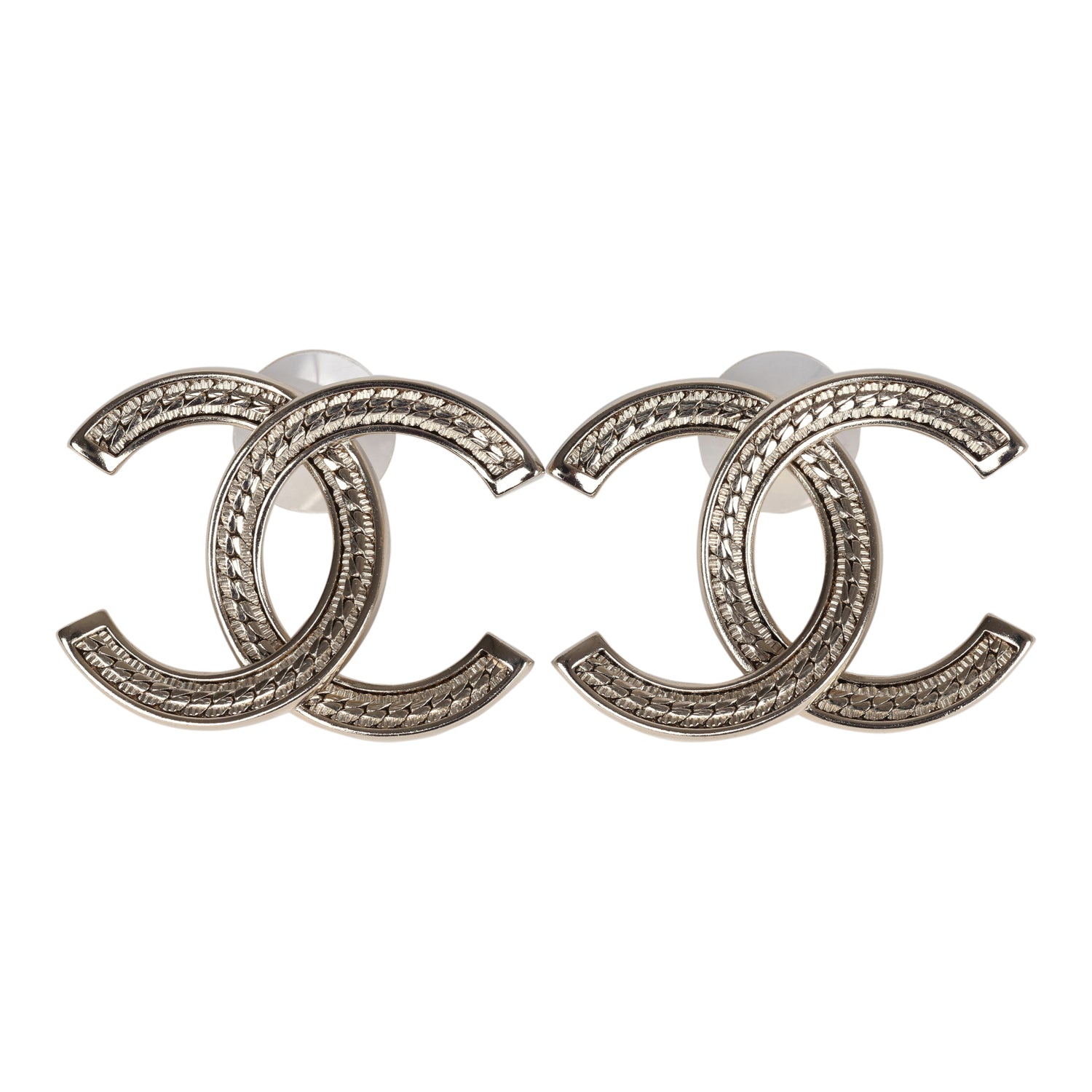 Chanel Large CC Stud Earrings Gold Tone Metal